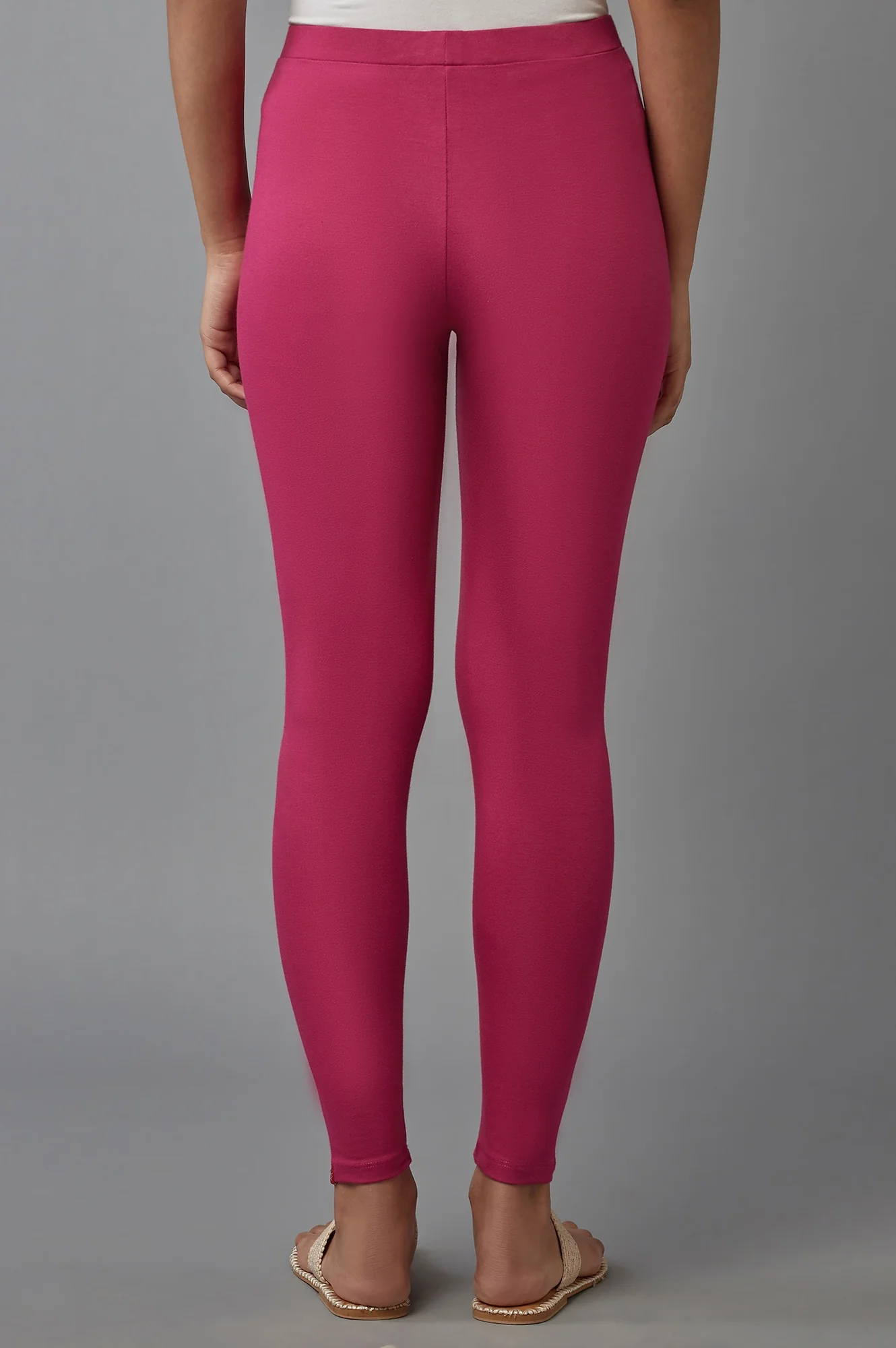 Dark Pink Solid Cotton Tights - Image 2