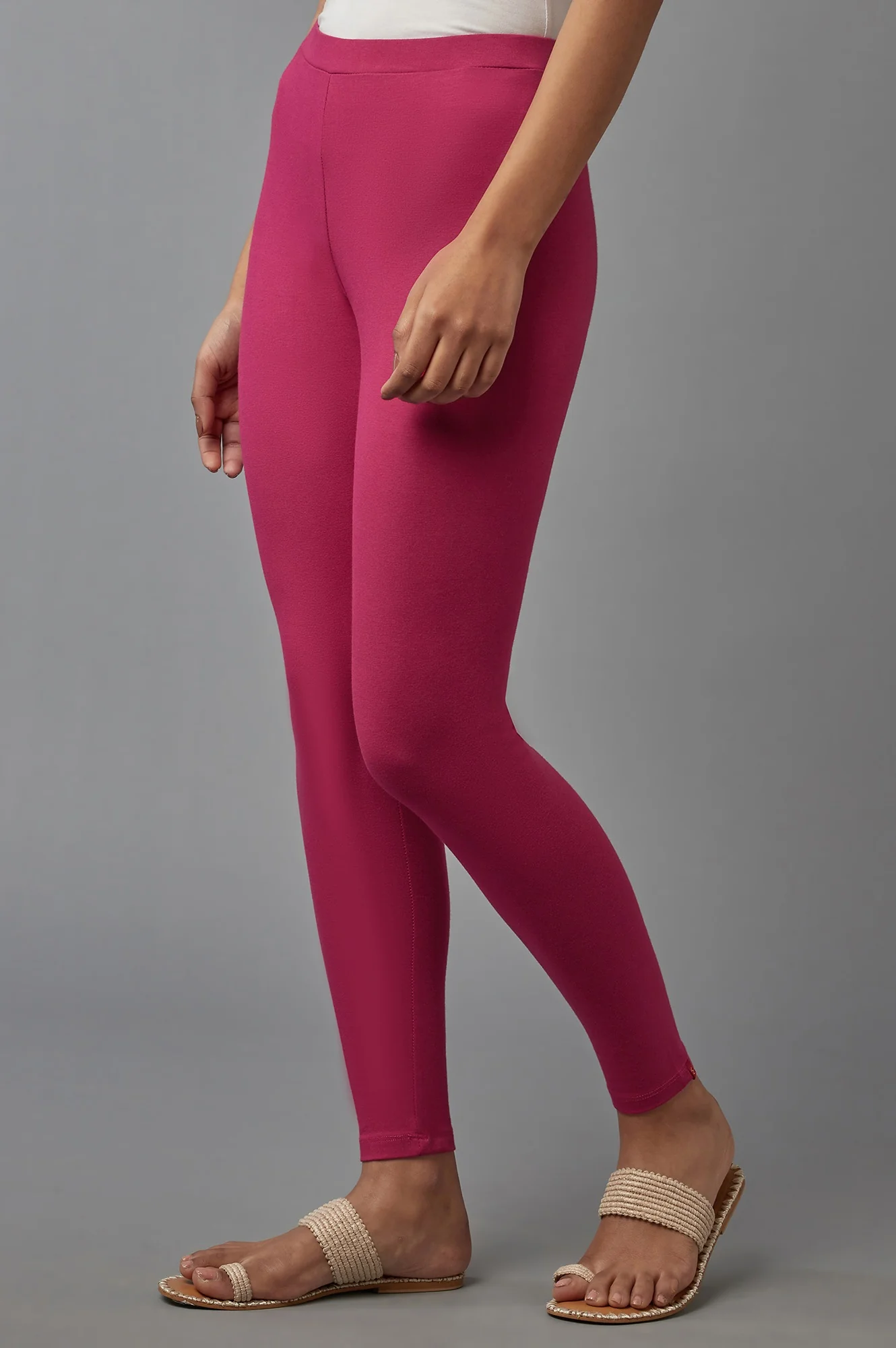 Dark Pink Solid Cotton Tights - Image 3