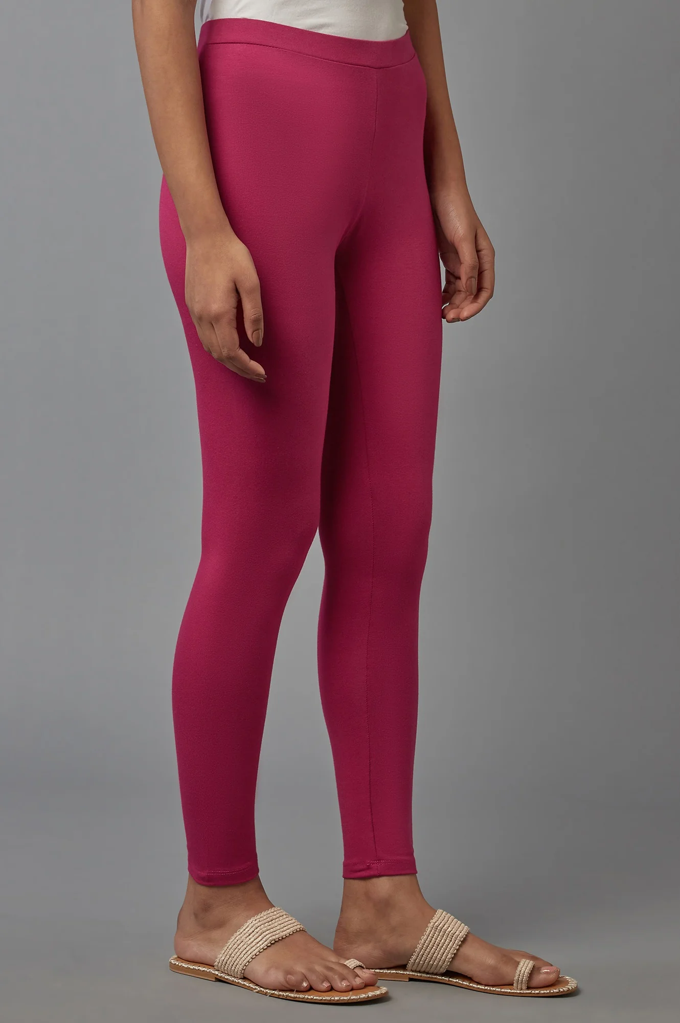 Dark Pink Solid Cotton Tights - Image 4