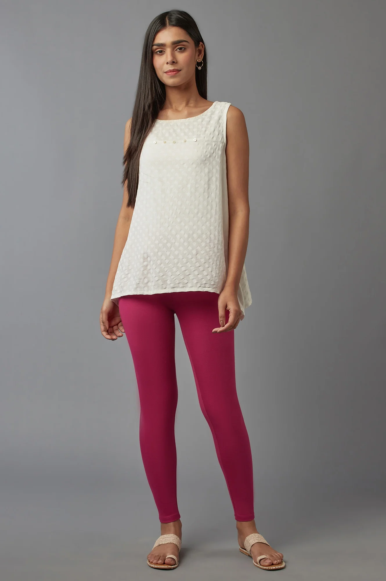 Dark Pink Solid Cotton Tights - Image 5