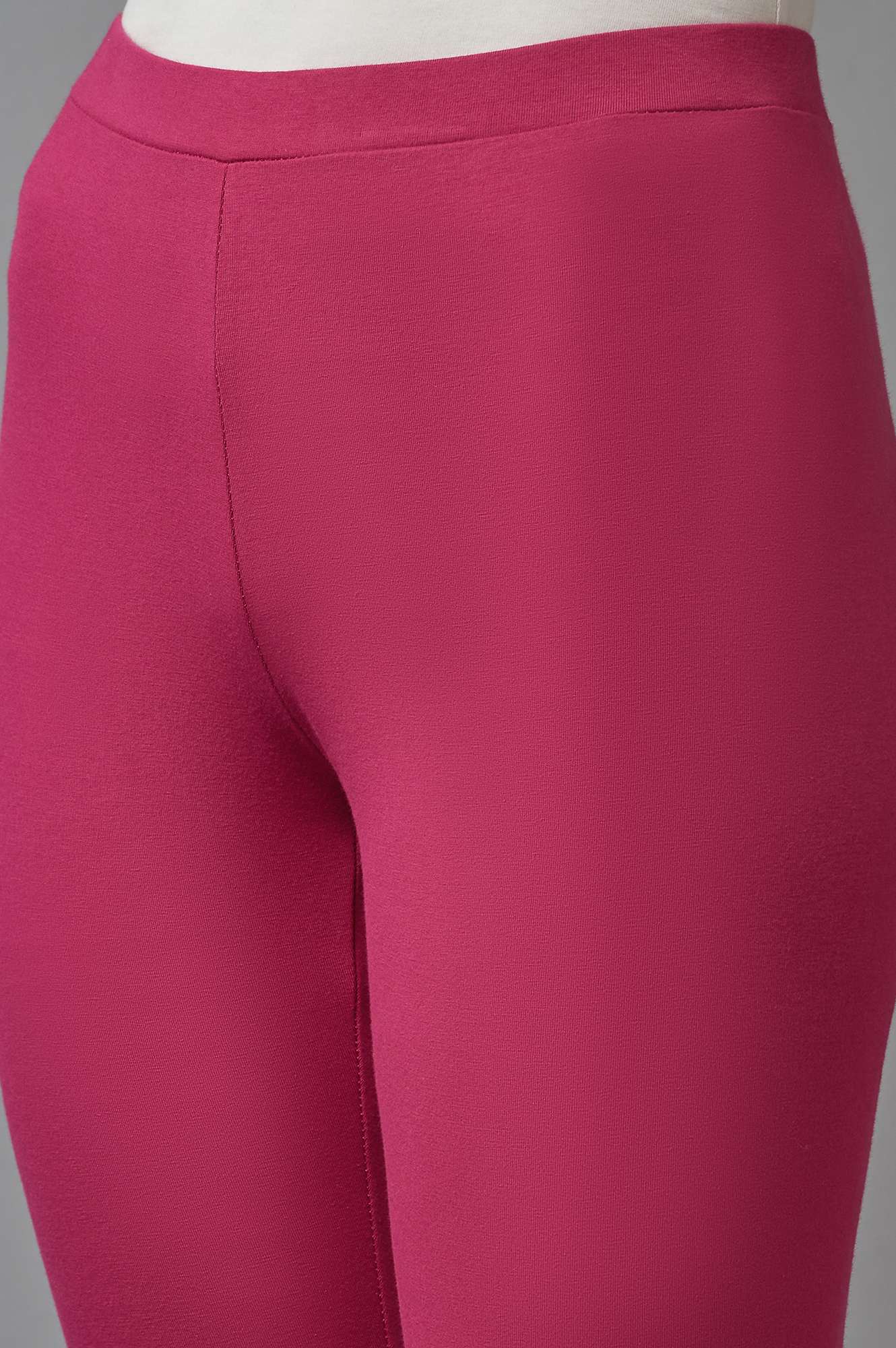 Dark Pink Solid Cotton Tights - Image 6