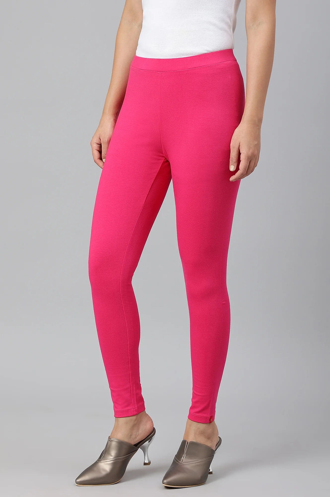 Dark Pink Solid Knitted Women Tights - Image 2