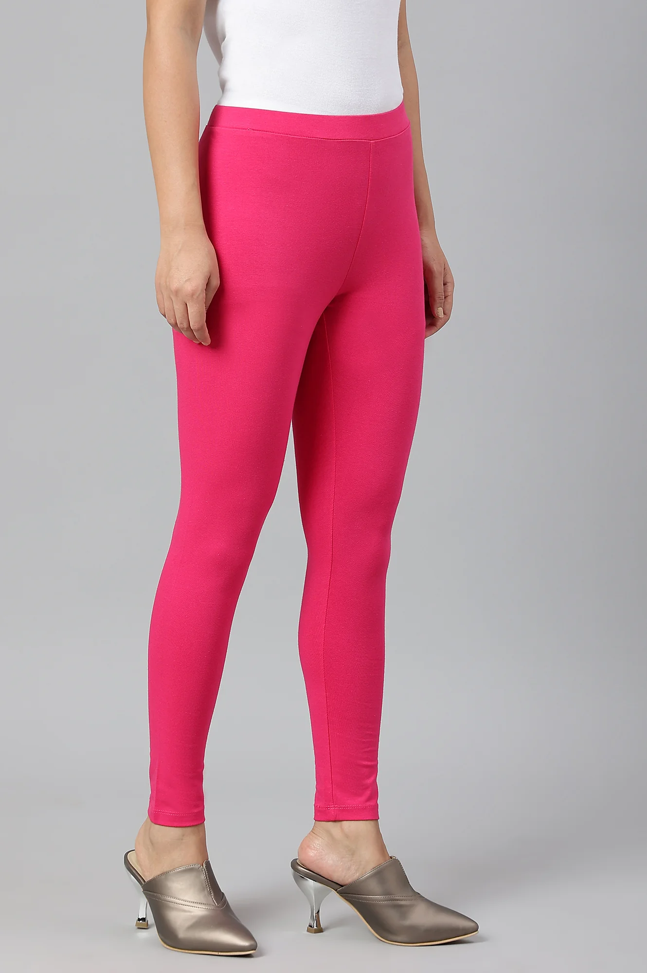 Dark Pink Solid Knitted Women Tights - Image 3