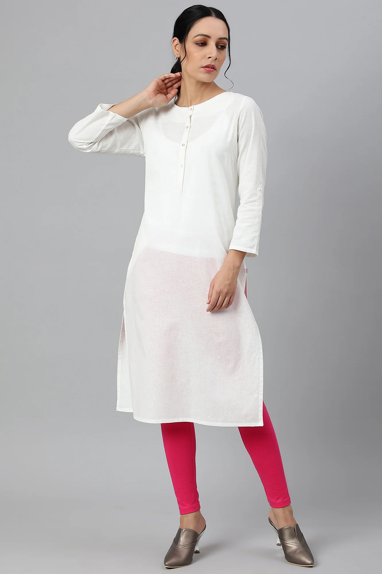 Dark Pink Solid Knitted Women Tights - Image 5