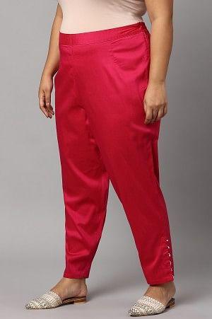 Dark Pink Solid Light Festive Plus Size Slim Pants - Image 3