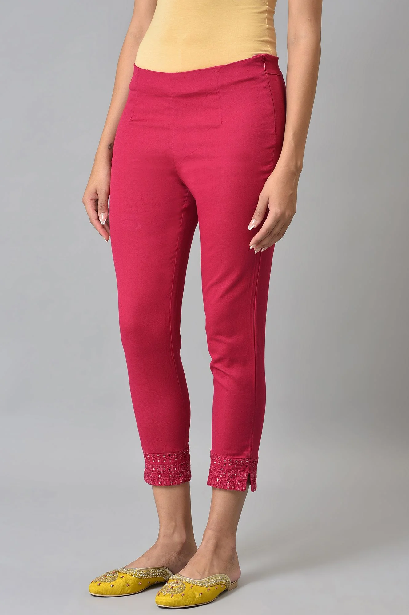 Dark Pink Solid Light Festive Slim Pants - Image 3