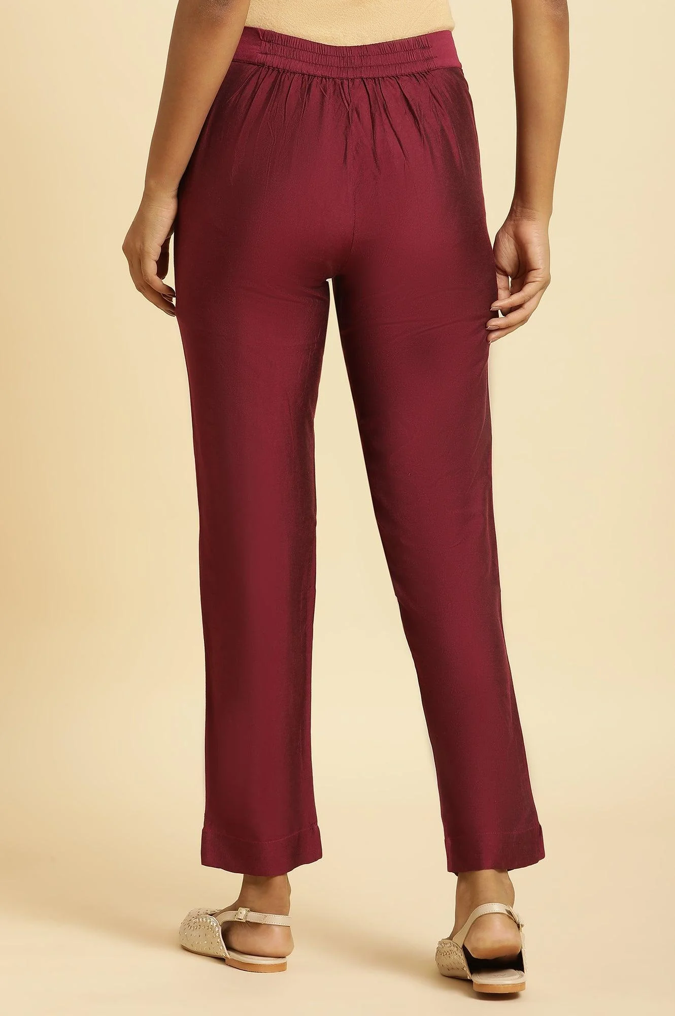 Dark Pink Solid Slim Pants - Image 3