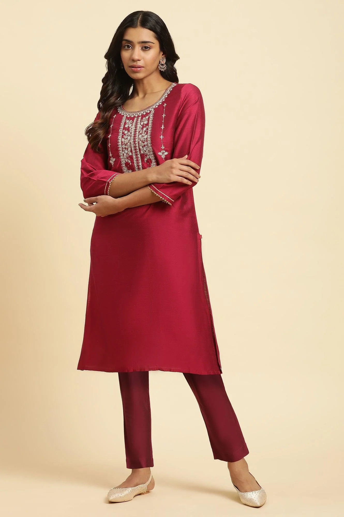 Dark Pink Solid Slim Pants - Image 5
