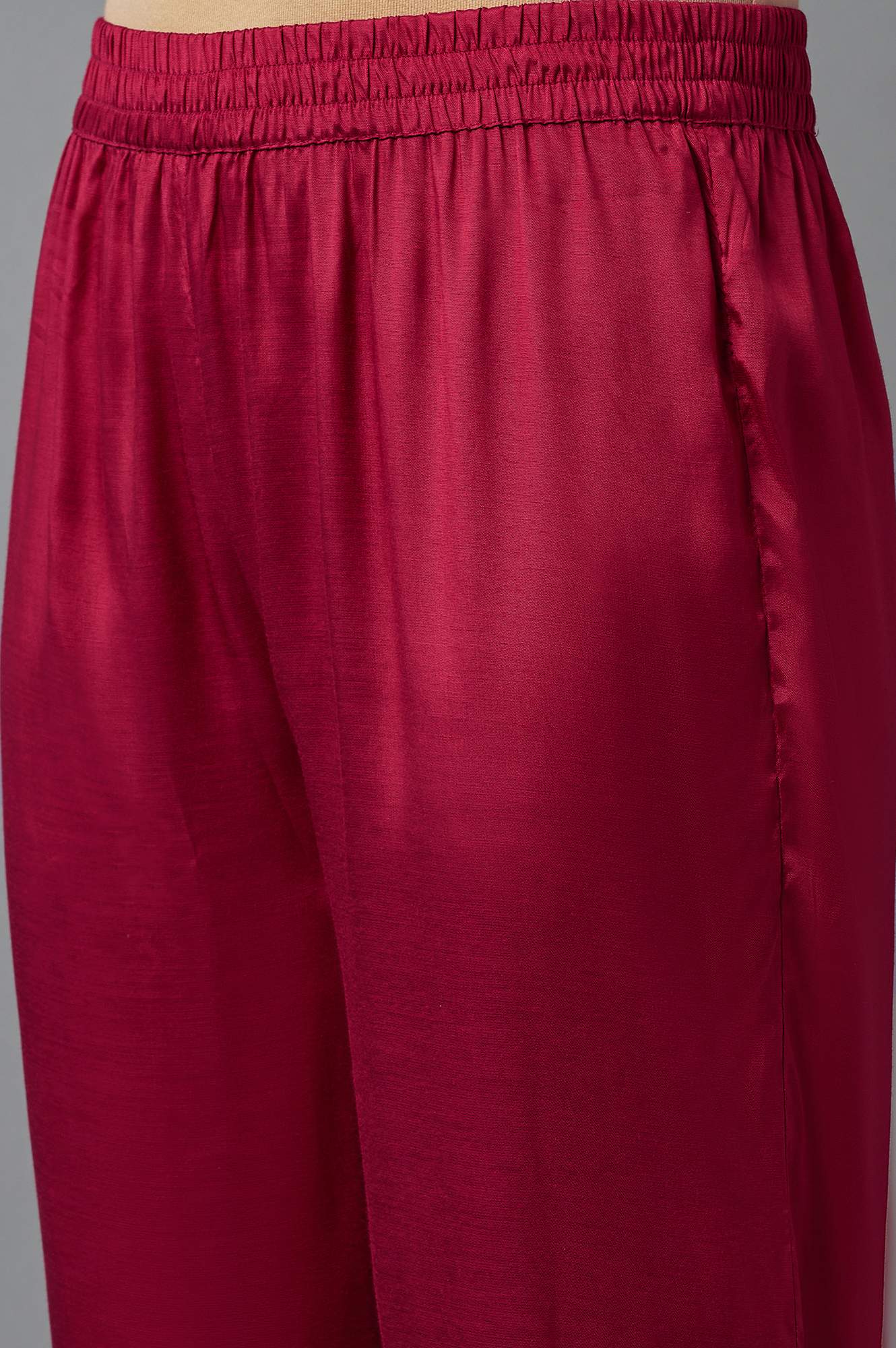 Dark Pink Solid Slim Pants in Straight Silhouette - Image 6