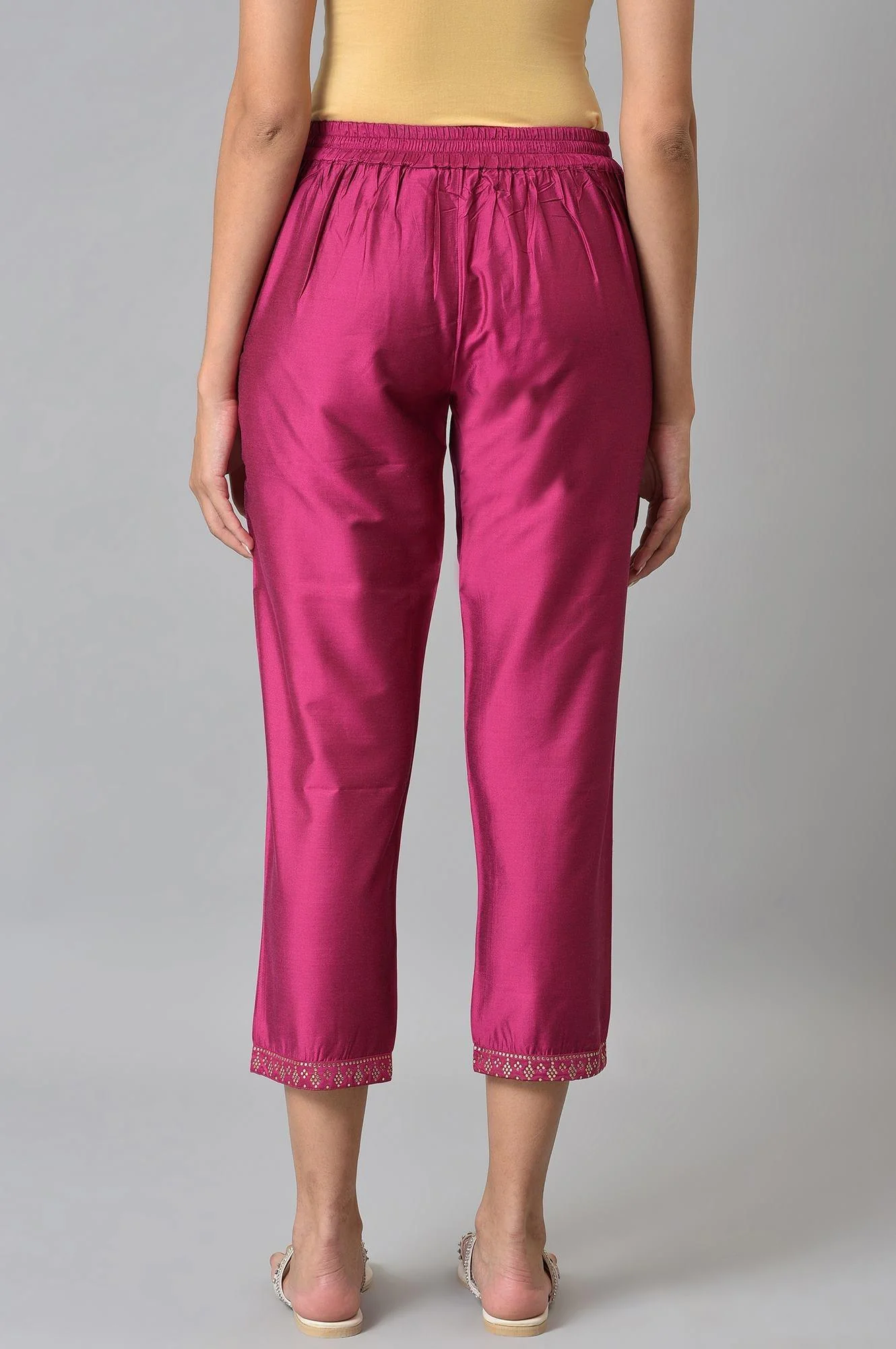 Dark Pink Women Pants With Printed Border - Image 2