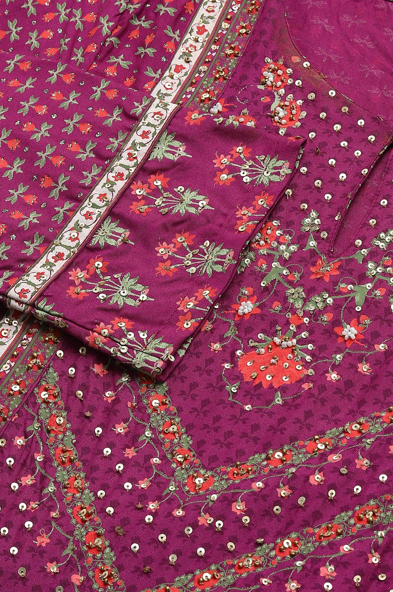 Dark Purple Flared Dress With Floral Print And Sequins - Image 8