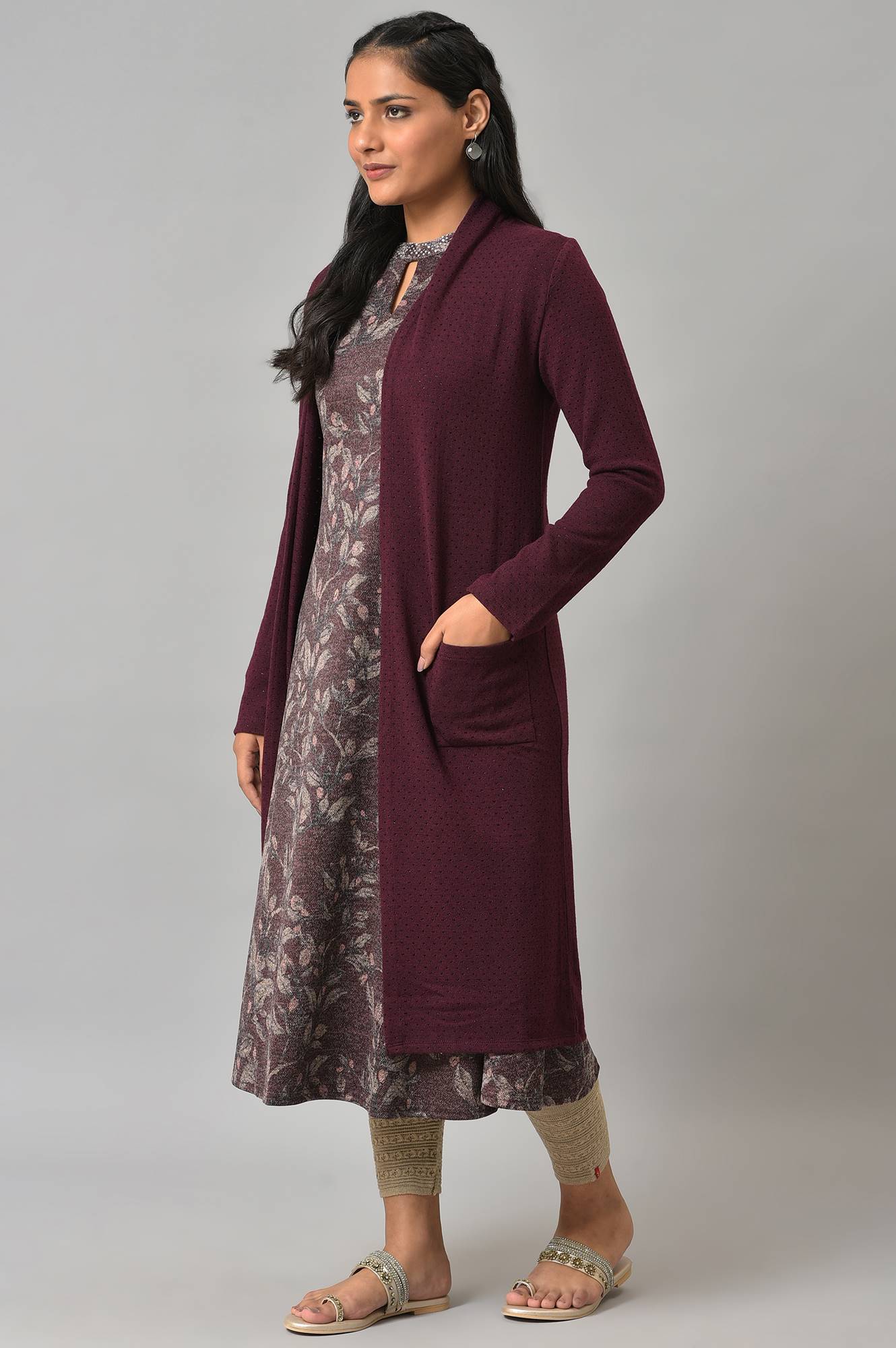 Dark Purple Knitted Women Winter Shrug - Image 3