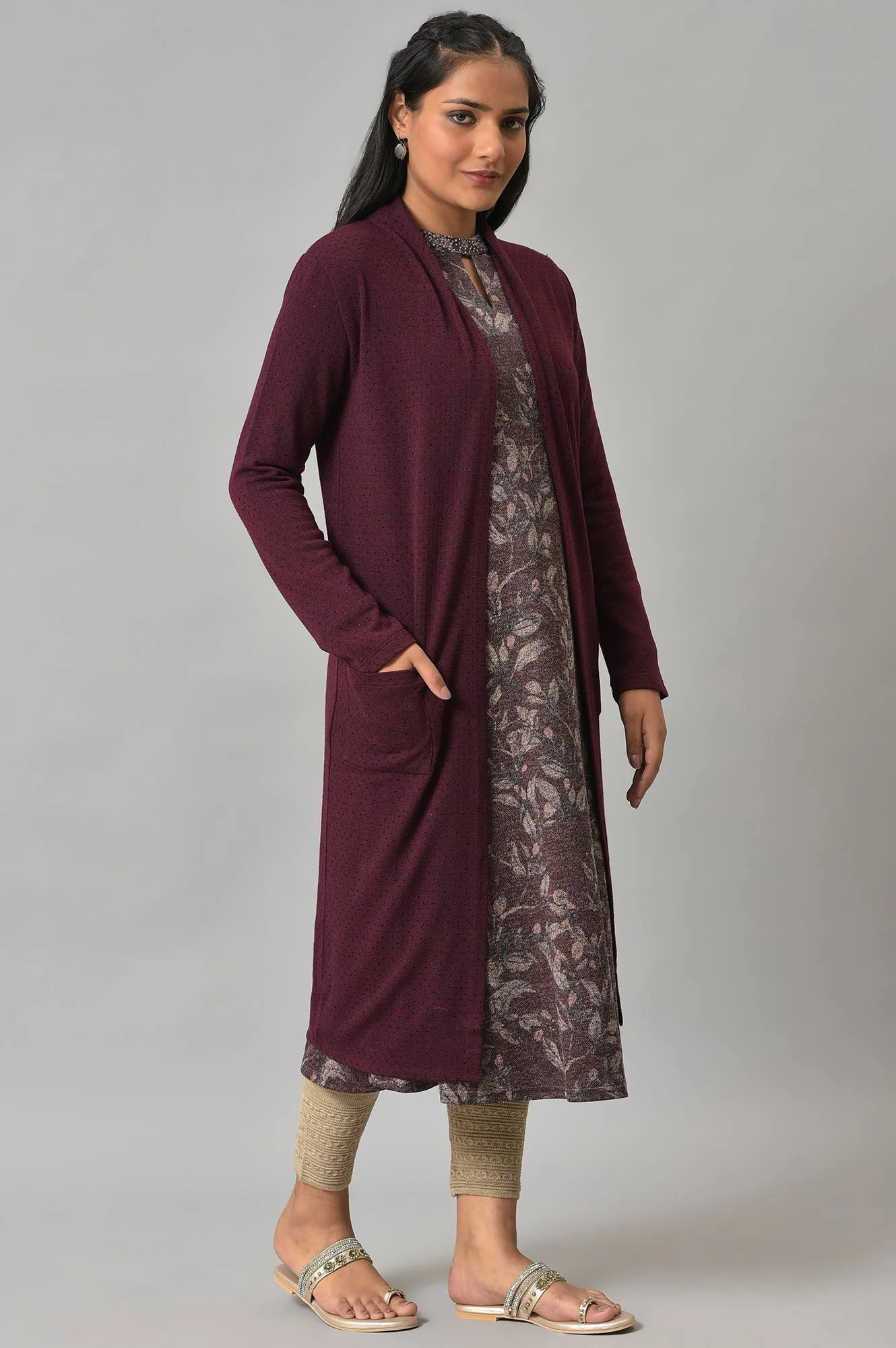 Dark Purple Knitted Women Winter Shrug - Image 4
