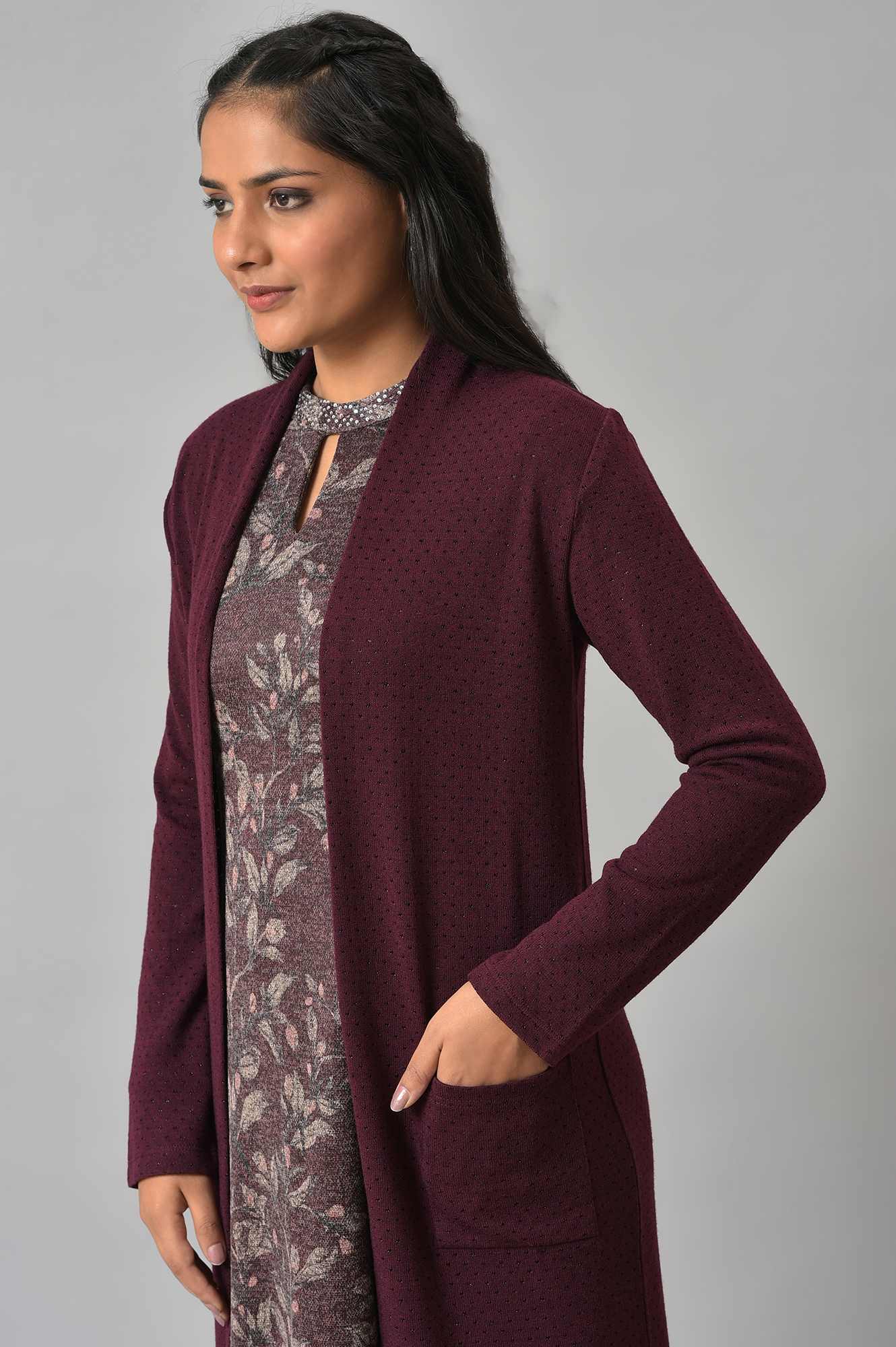 Dark Purple Knitted Women Winter Shrug - Image 5