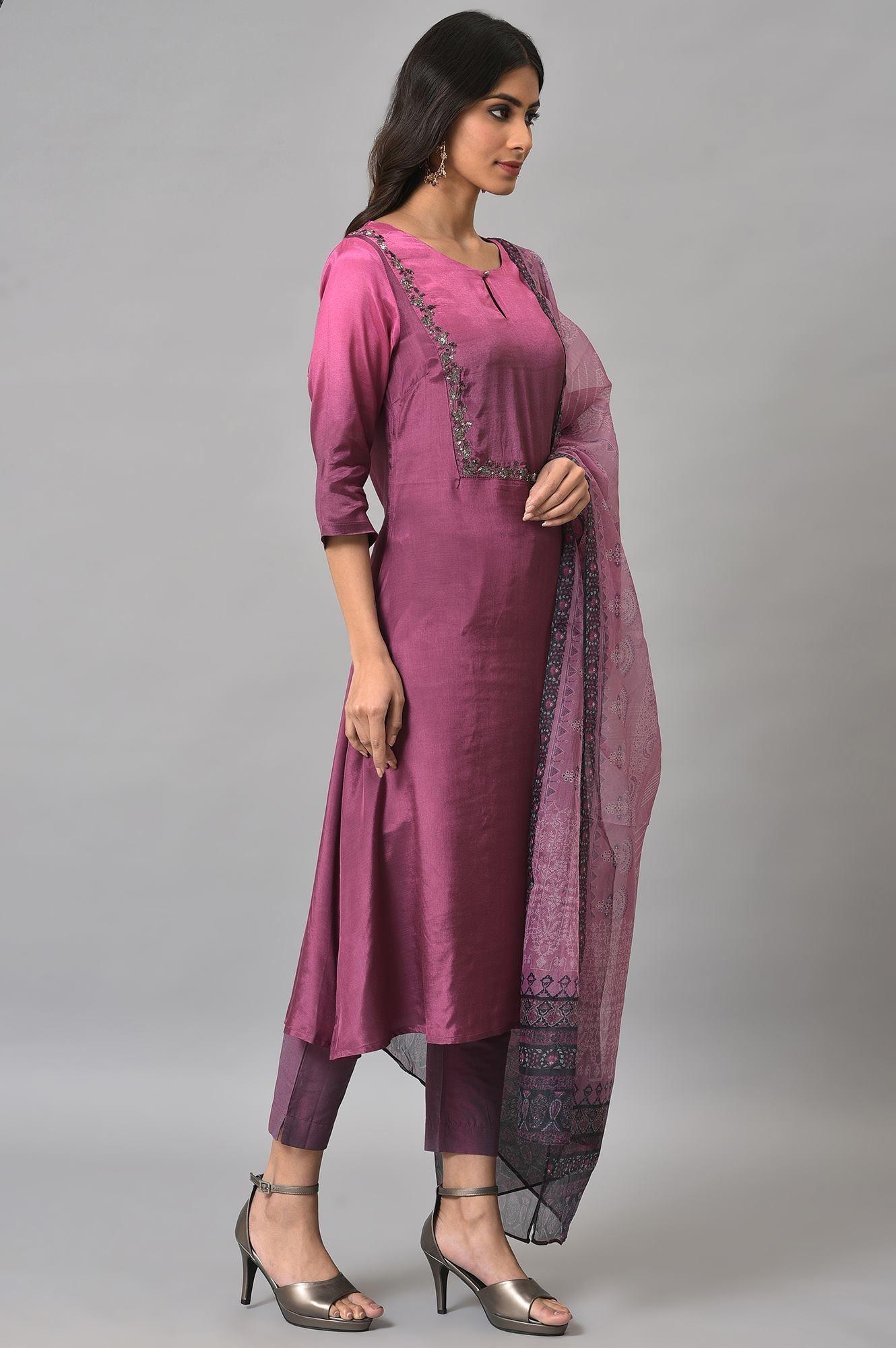 Dark Purple Ombre A-Line kurta Set - Image 4