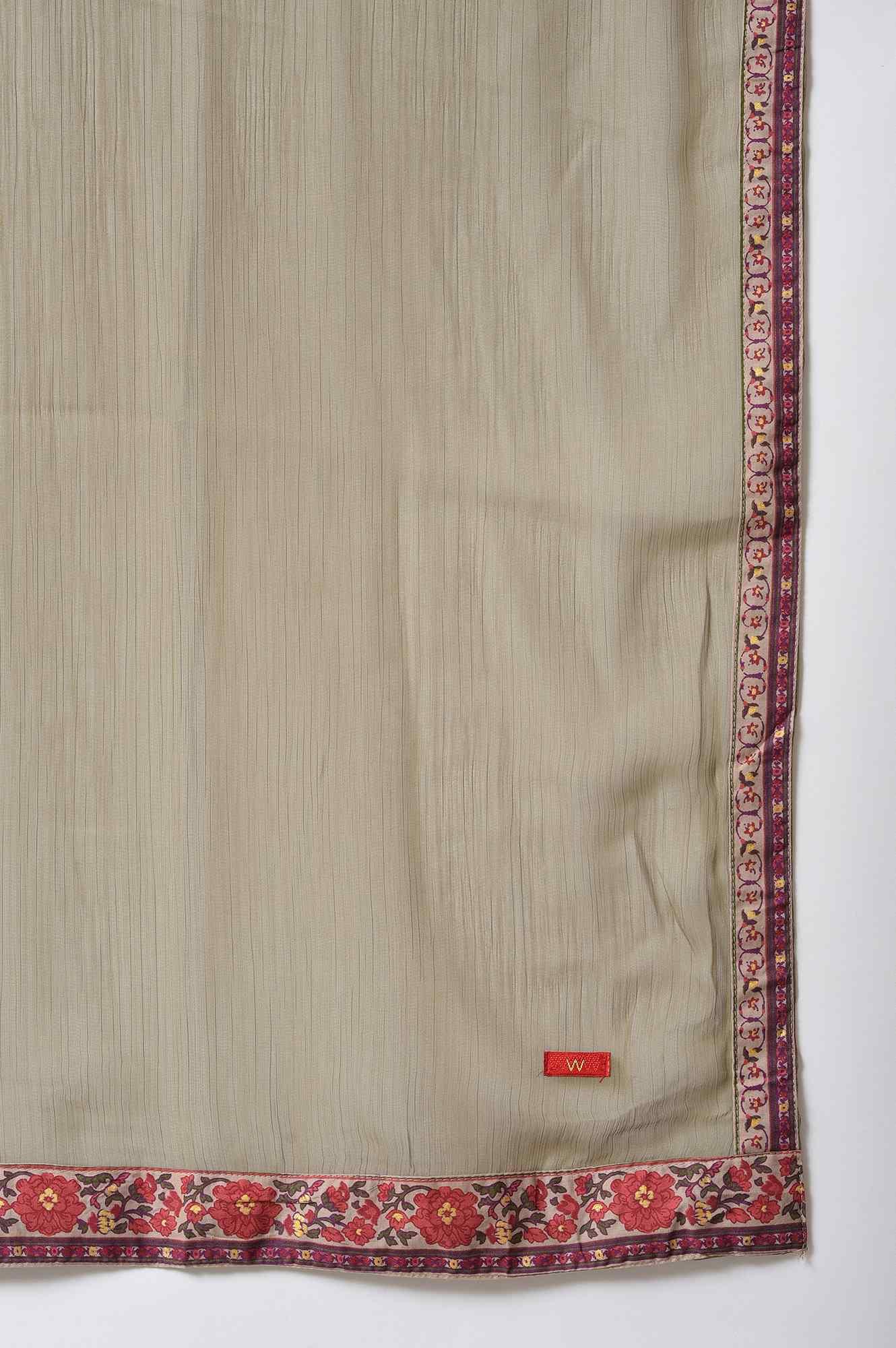 Dark Purple Round Neck kurta With Floral Straight Pants And Chiffon Dupatta - Image 9