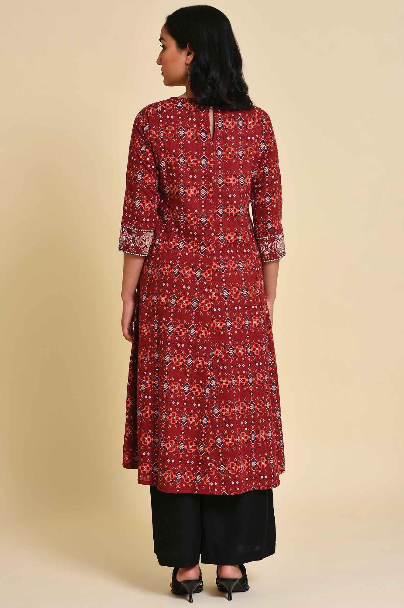 Dark Red A-Line kurta Set - Image 2