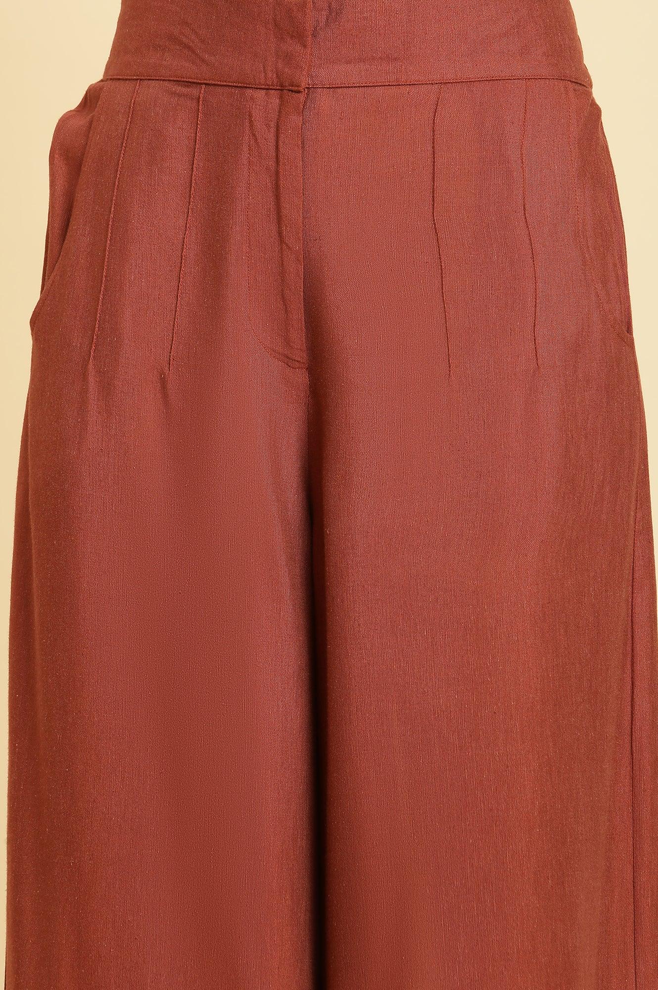 Dark Red Cotton Schiffli Top And Pants Co-Ord Set - Image 7