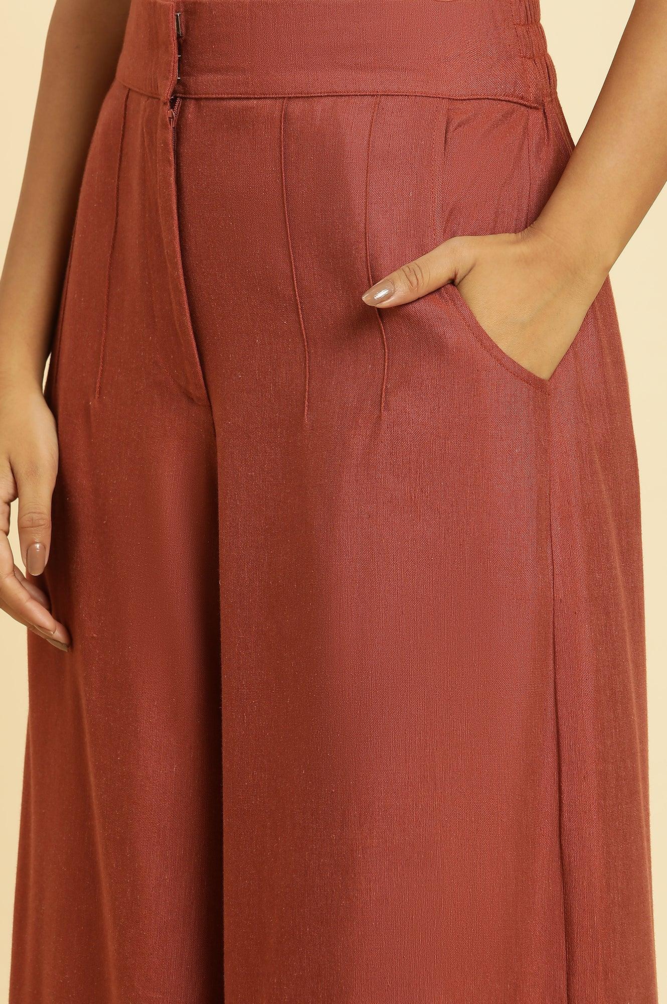 Dark Red Cotton Schiffli Top And Pants Co-Ord Set - Image 8