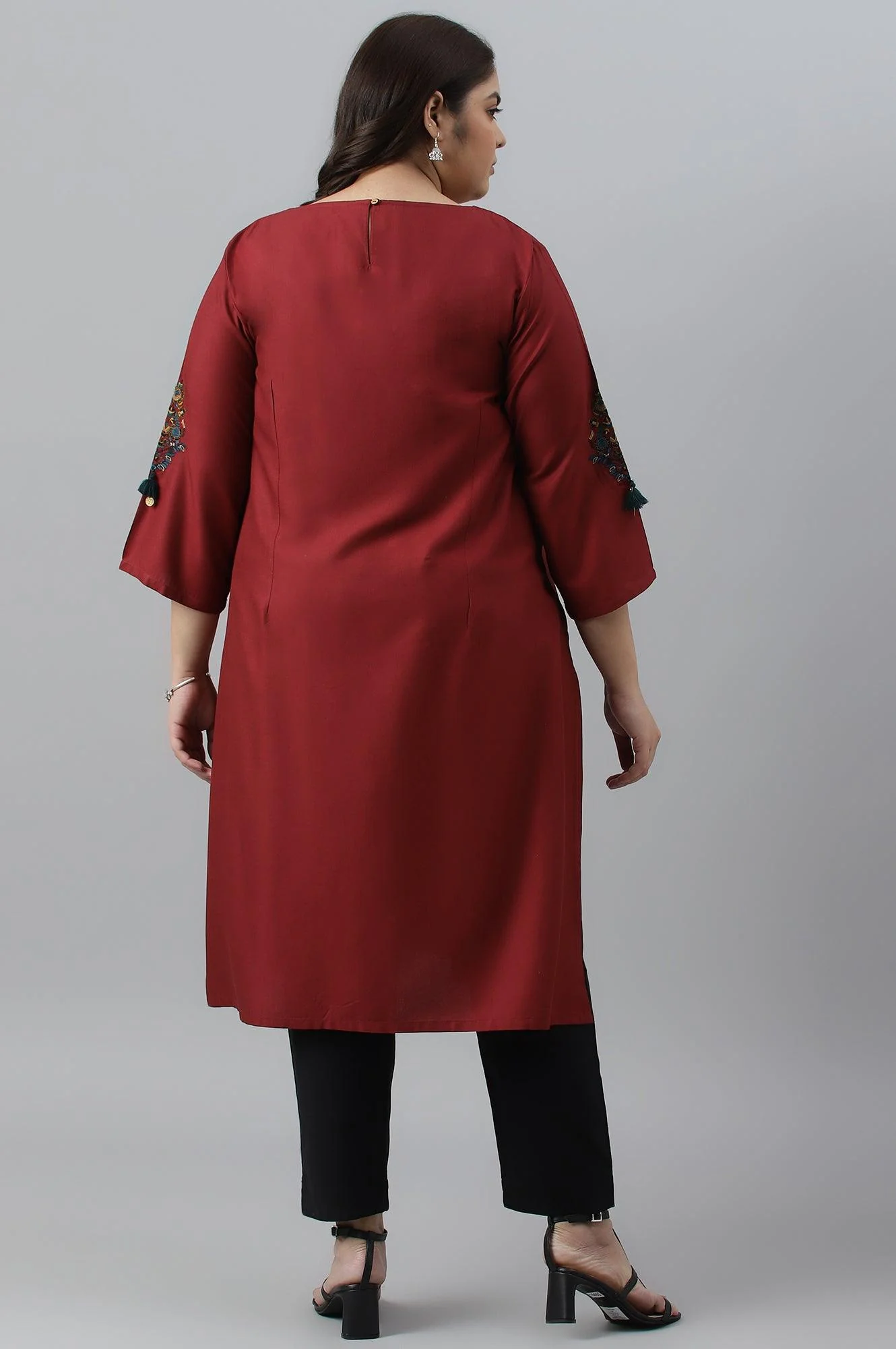 Dark Red Embroidered Plus Size kurta - Image 2