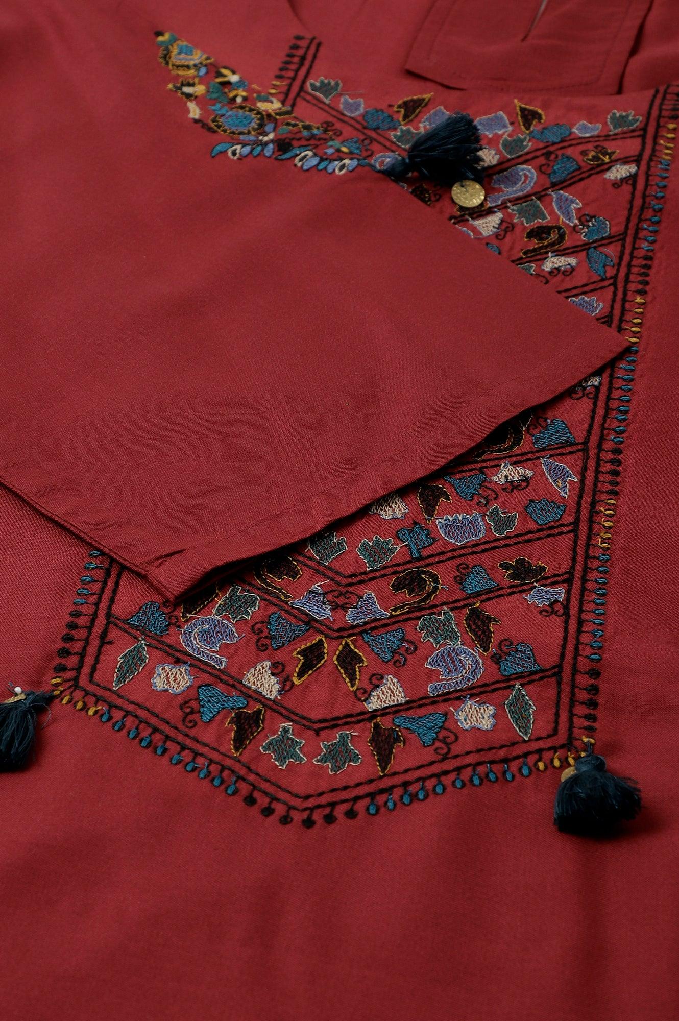 Dark Red Embroidered Plus Size kurta - Image 8