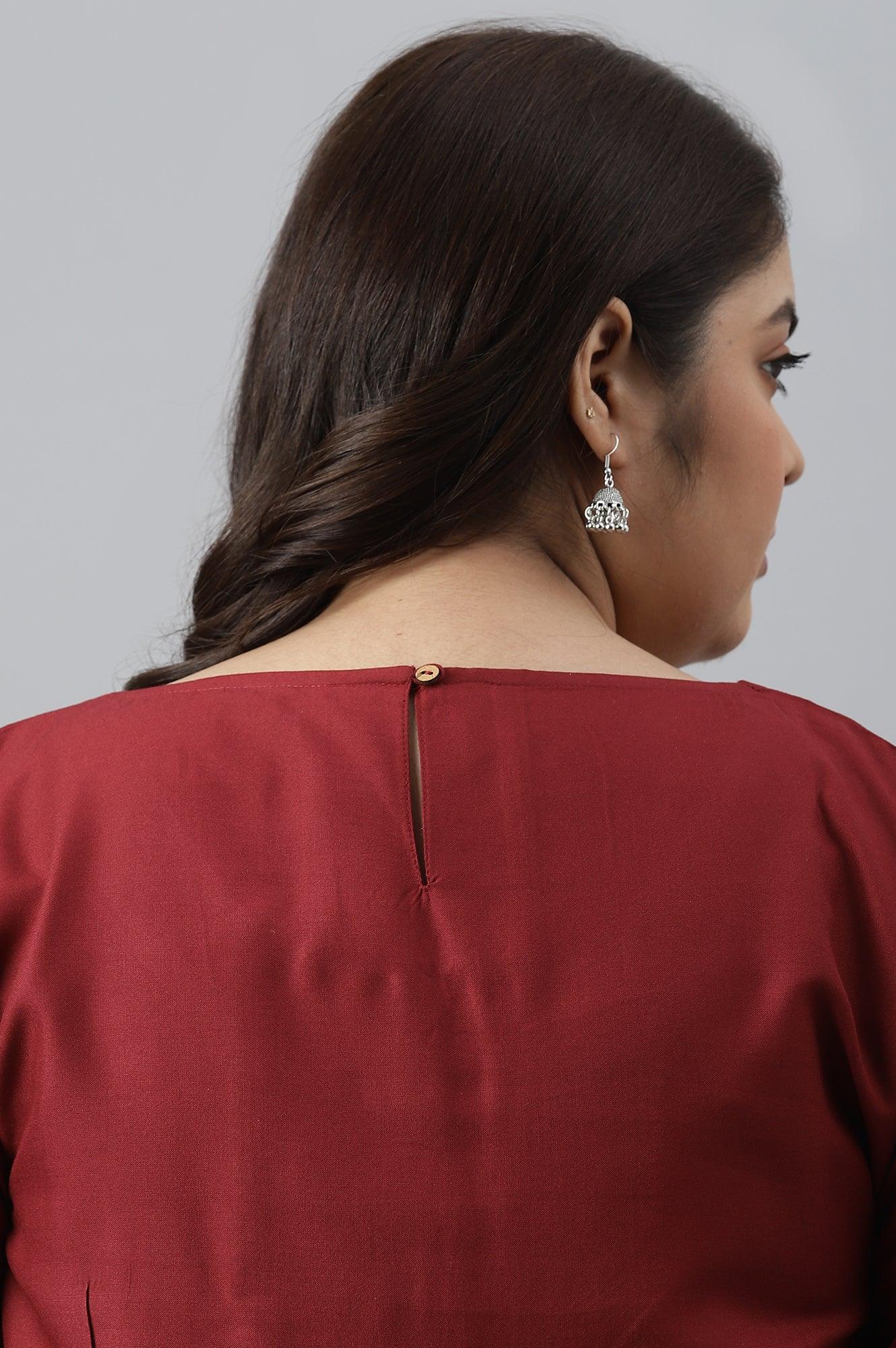Dark Red Embroidered Plus Size kurta - Image 9