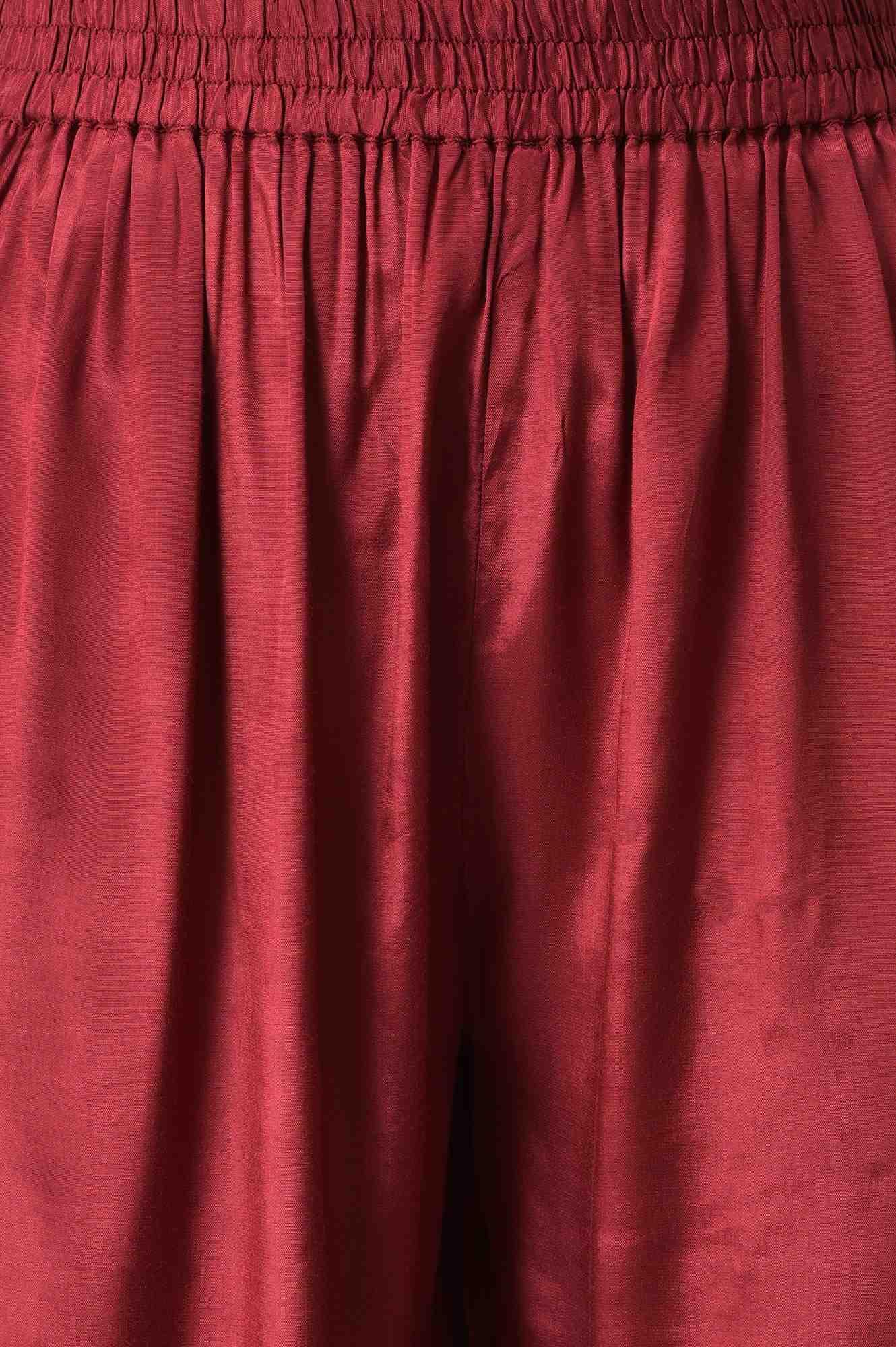 Dark Red Solid Shantung kurta with Parallel Pants Co-ord Set - Image 6