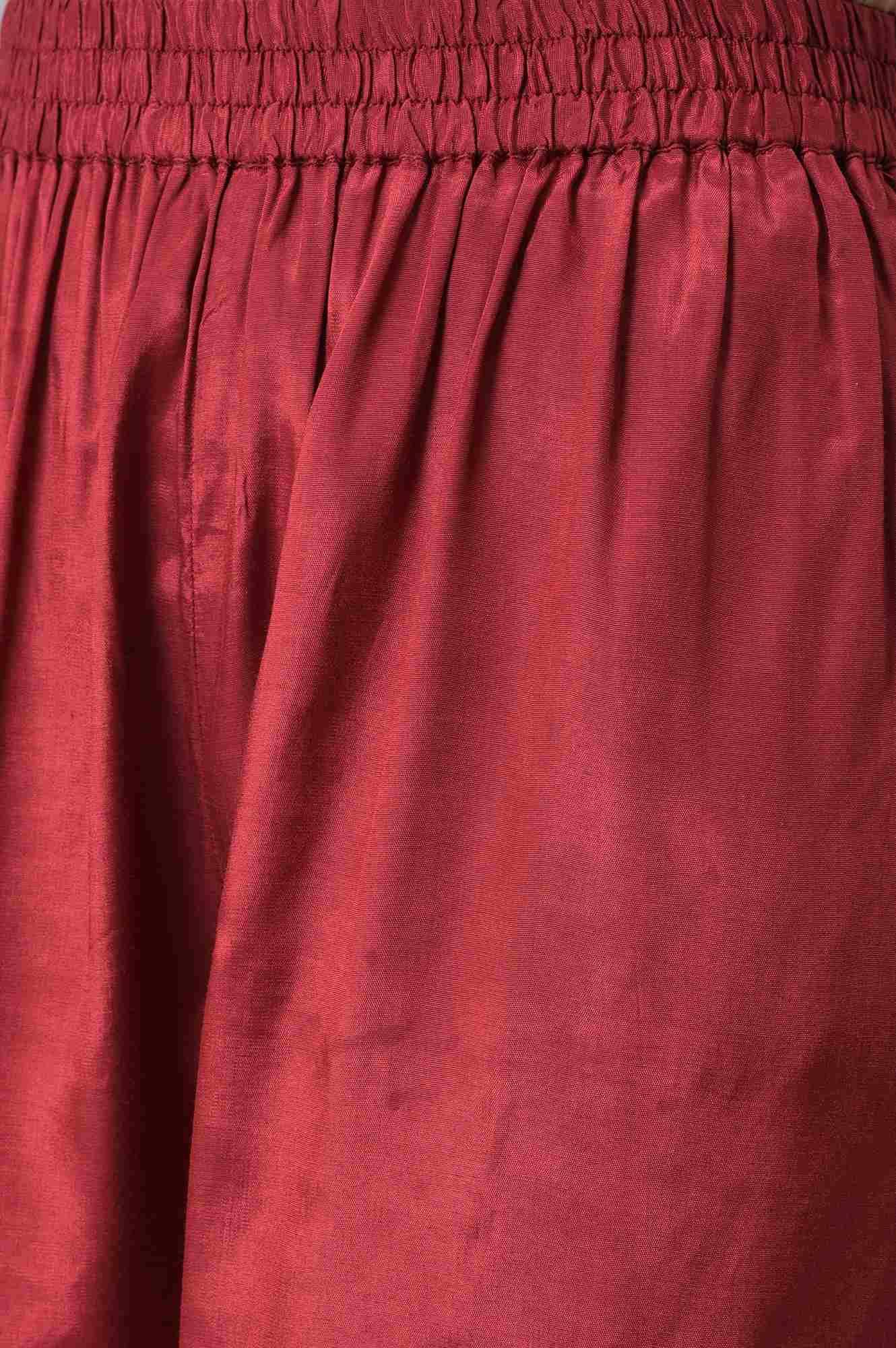 Dark Red Solid Shantung kurta with Parallel Pants Co-ord Set - Image 7
