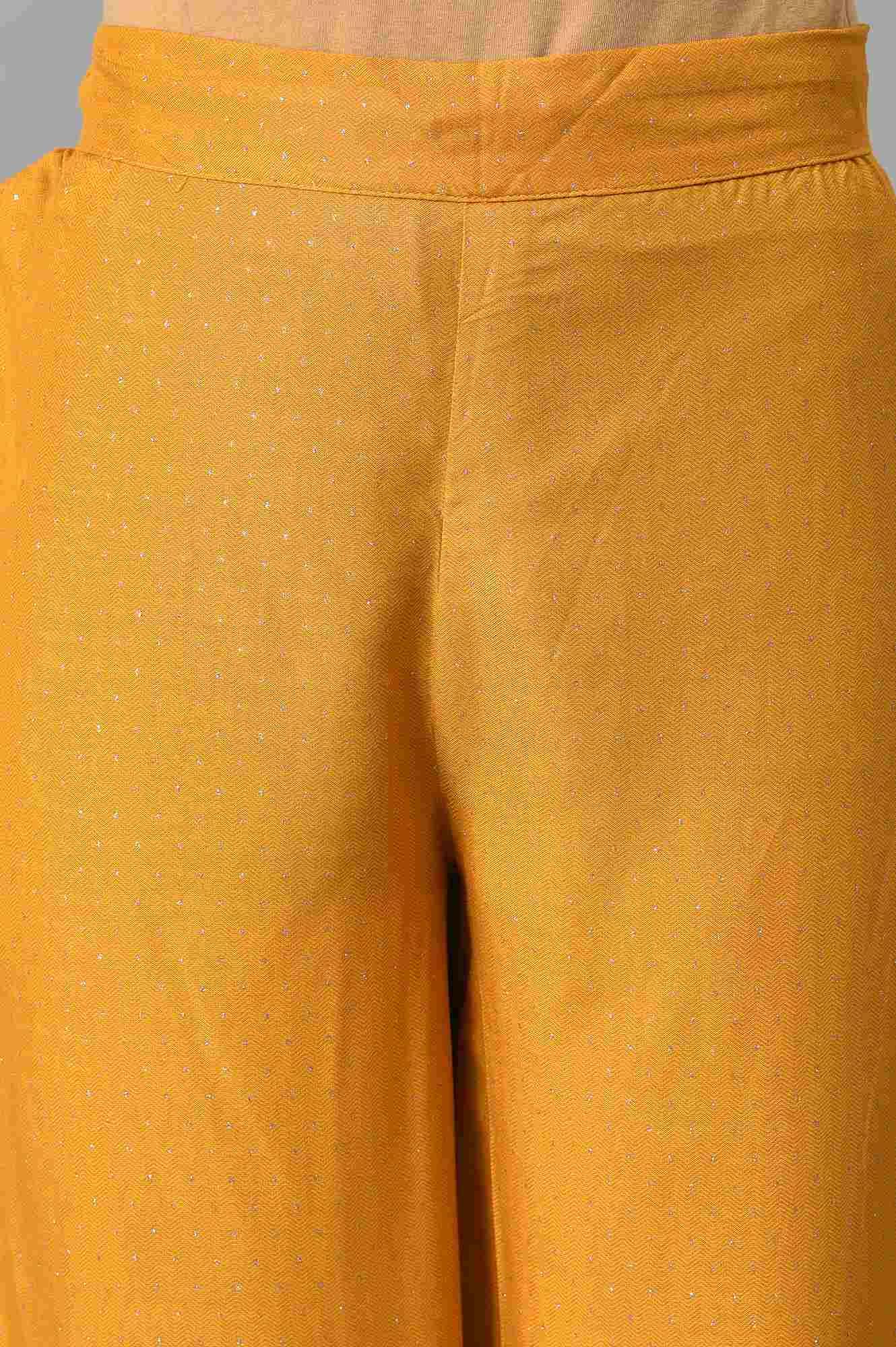 Dark Yellow A-Line Embroidered kurta With Parallel Pants And Jacquard Dupatta - Image 6