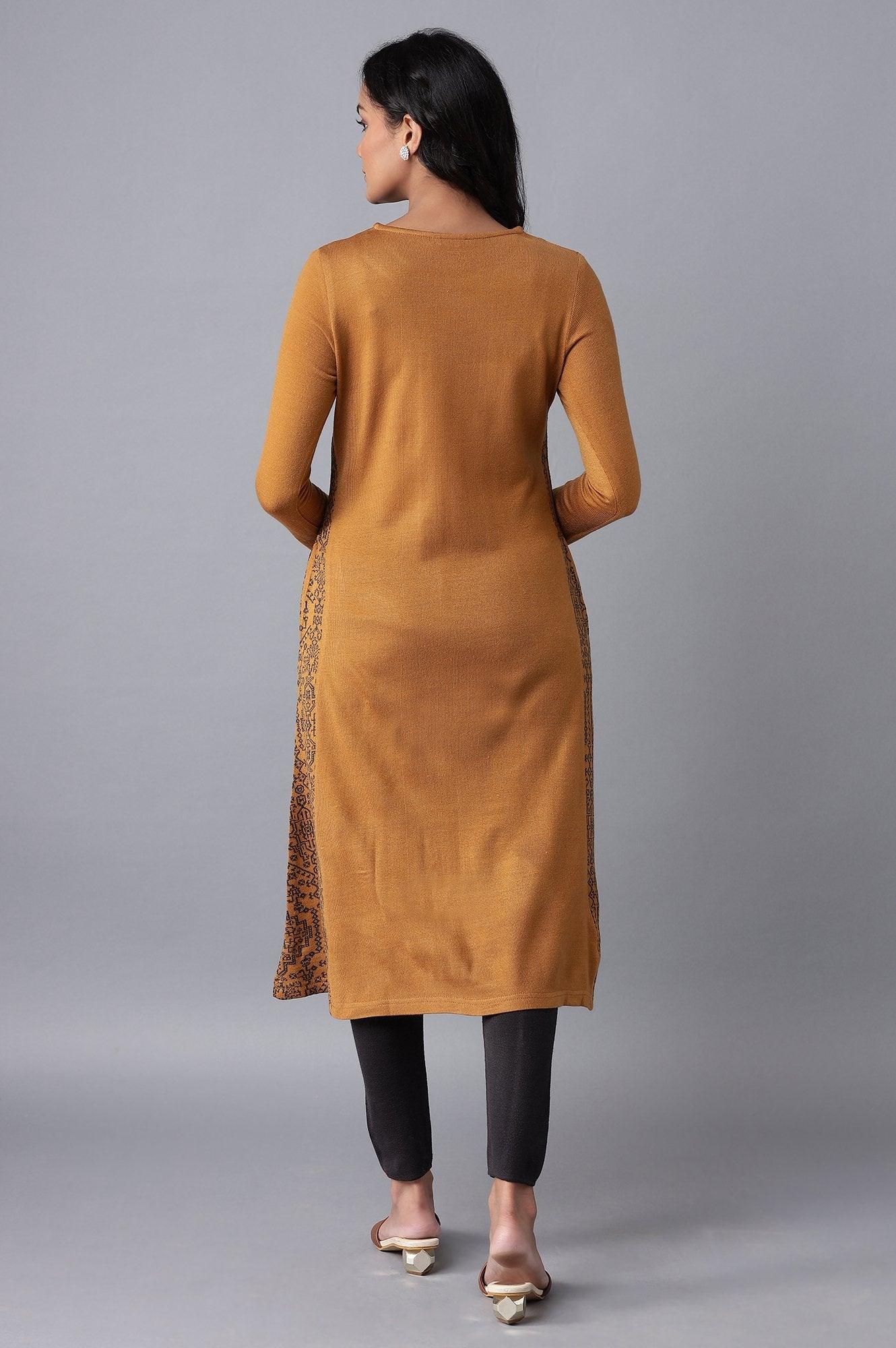 Dark Yellow A-line Winter Dress - Image 2
