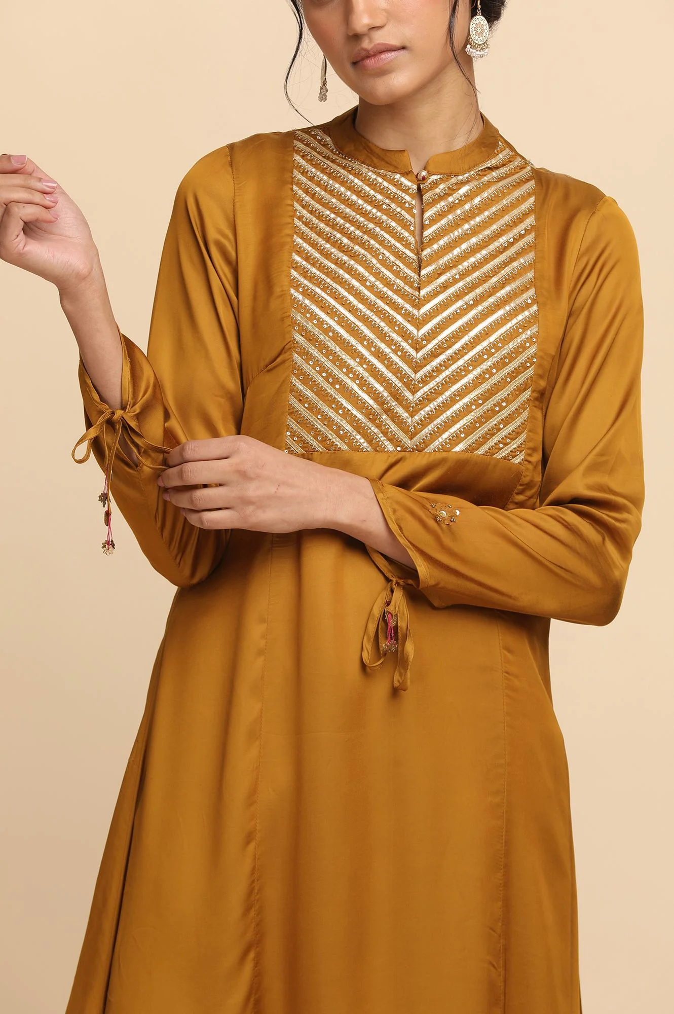 Dark Yellow Lustrous Modal Satin kurta - Image 6