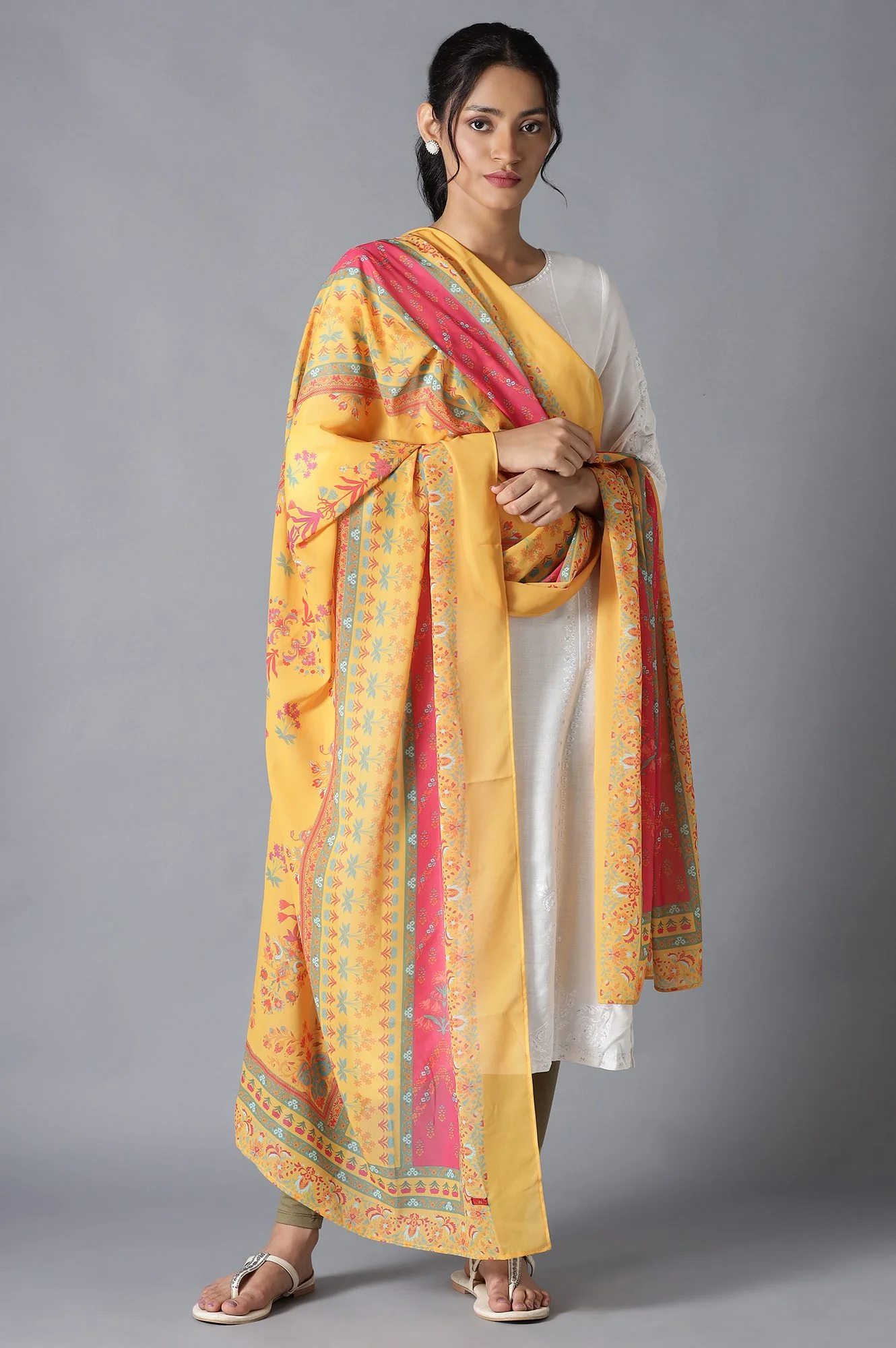 Dark Yellow Printed Georgette Dupatta - Image 3