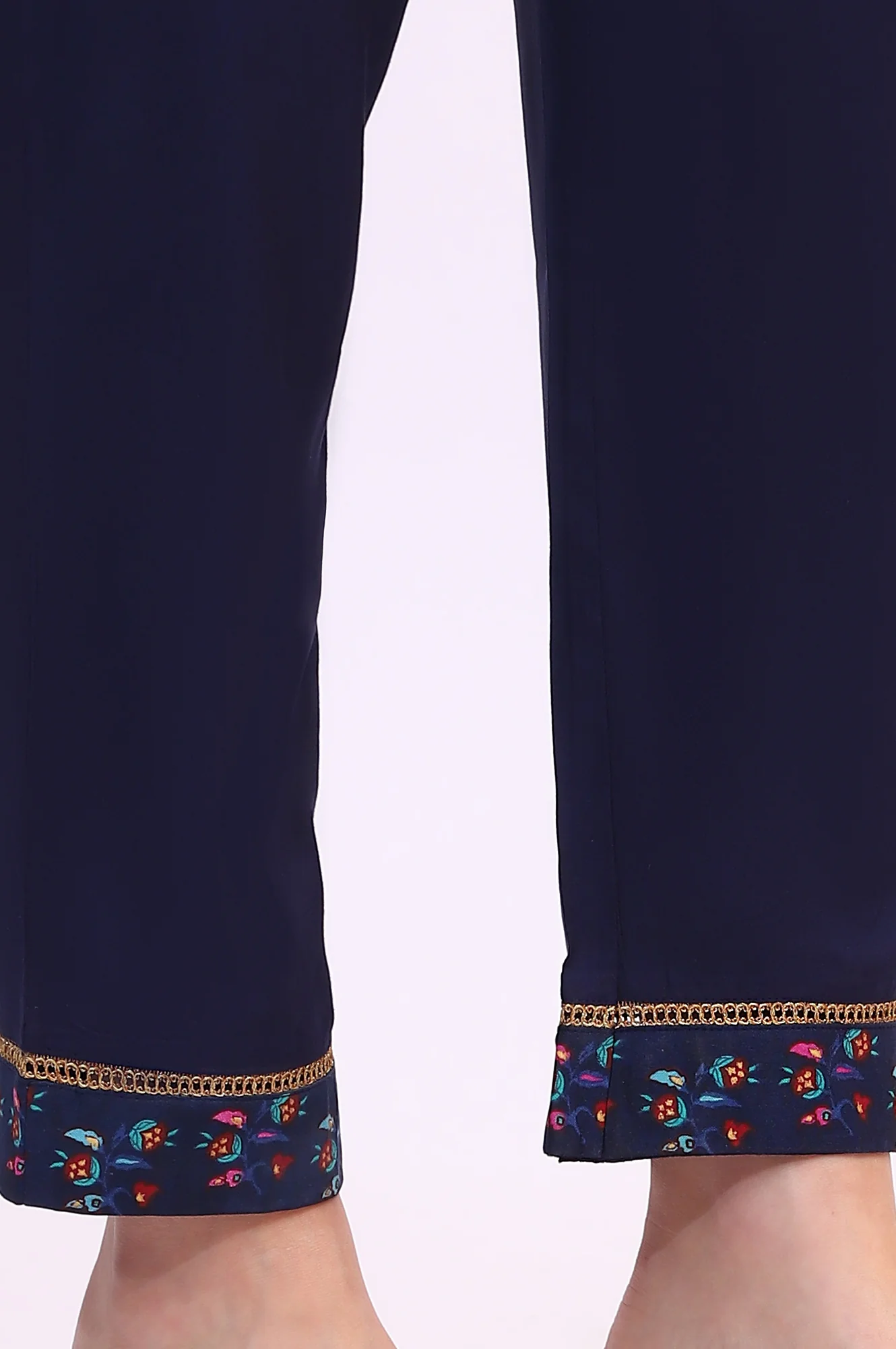 Deep Blue Floral Foil Printed Sleeveless Rayon Anarkali Kurta, Straight Pants and Dupatta Set - Image 9