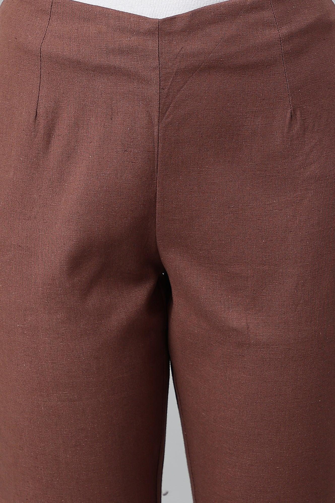 Deep Brown Solid Women Slim Pants - Image 8