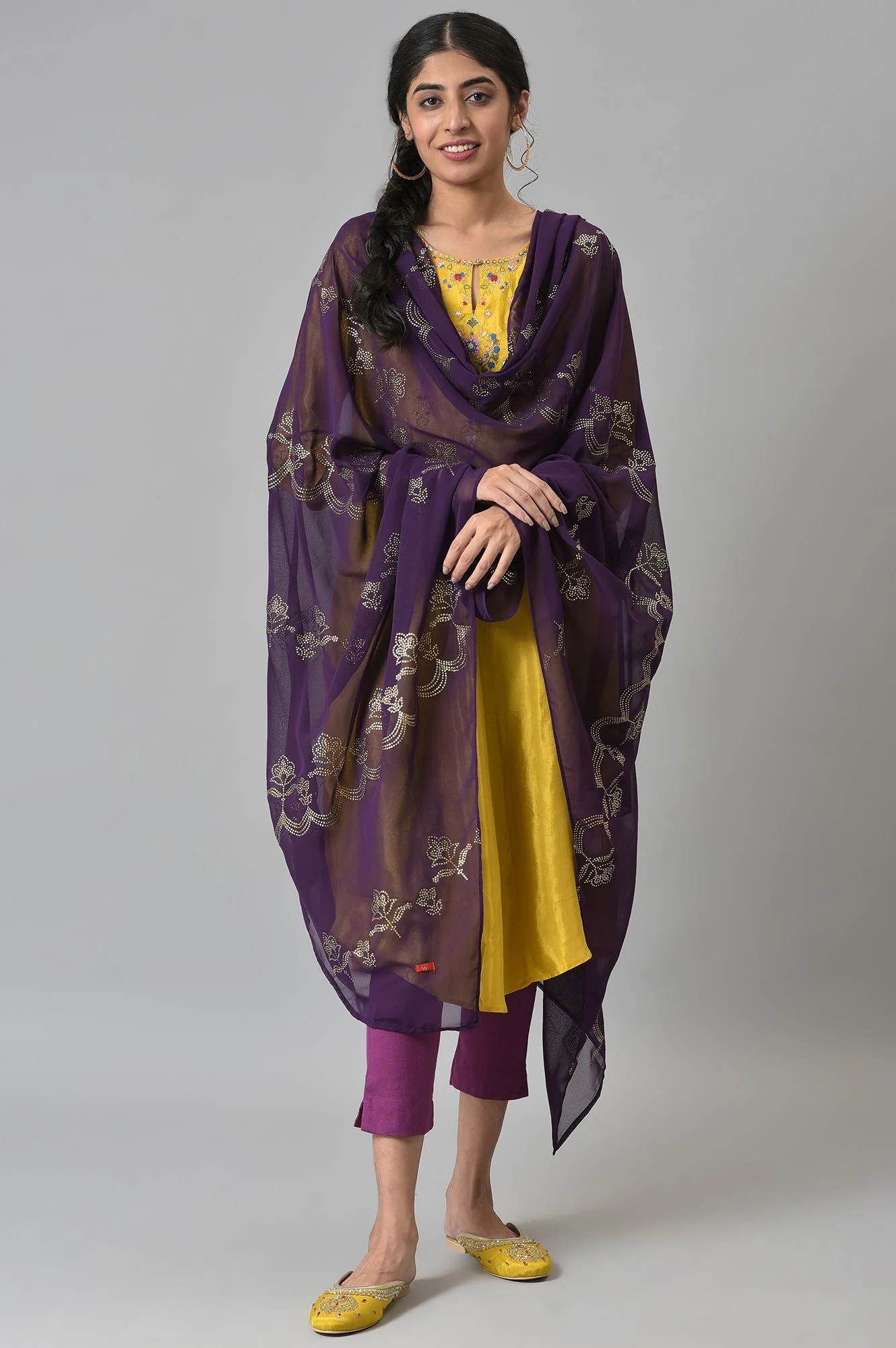 Deep Purple Grainy Georgette Mukaish Dupatta - Image 2