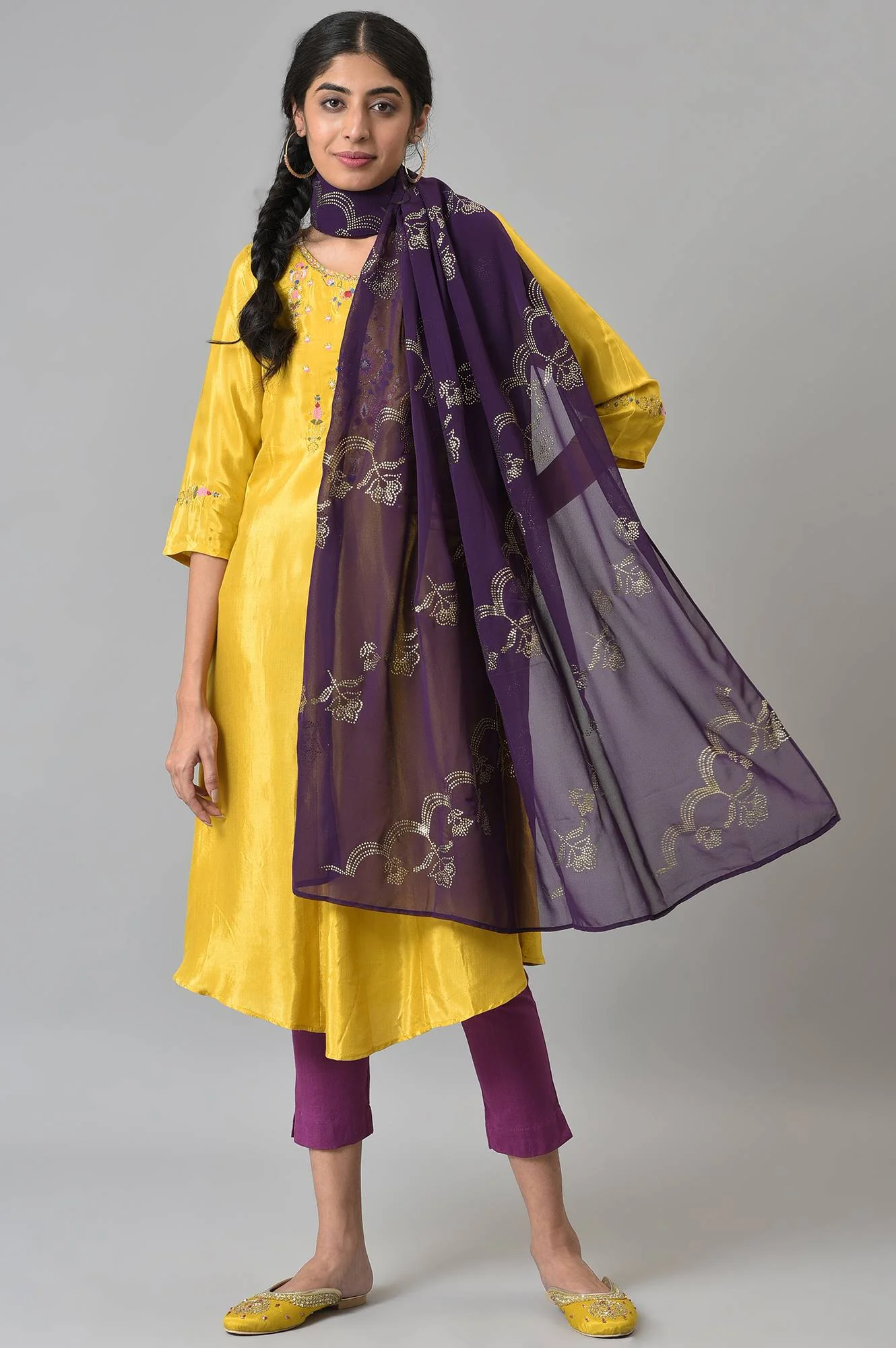 Deep Purple Grainy Georgette Mukaish Dupatta - Image 3