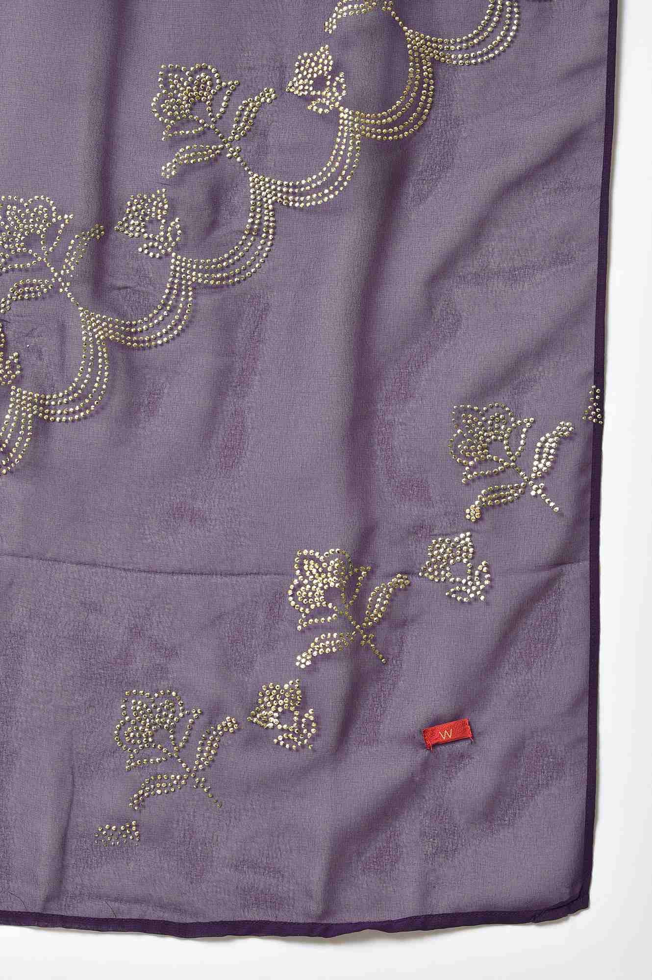 Deep Purple Grainy Georgette Mukaish Dupatta - Image 4