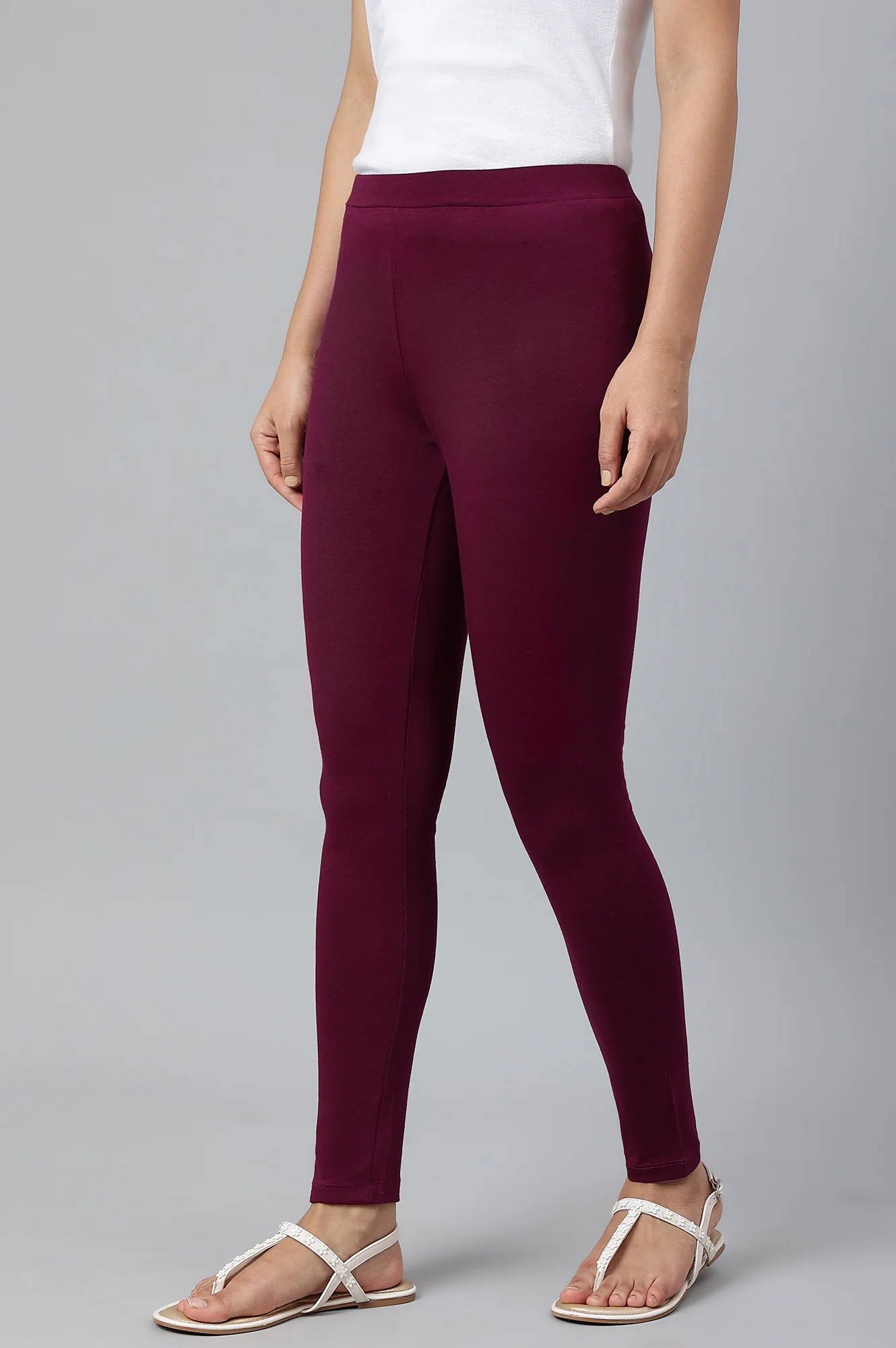 Deep Purple Solid Knitted Women Tights - Image 2