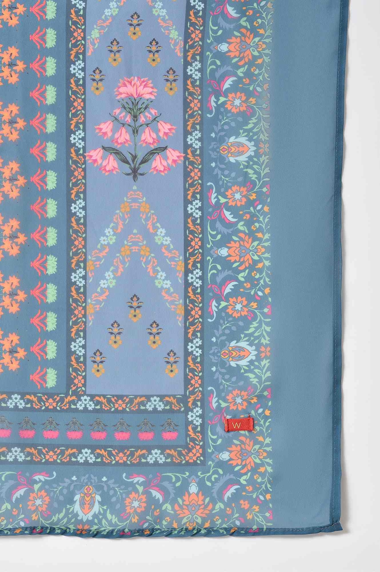 Deep Teal Fusion Embroidered kurta With Knitted Tights And Printed Dupatta - Image 6