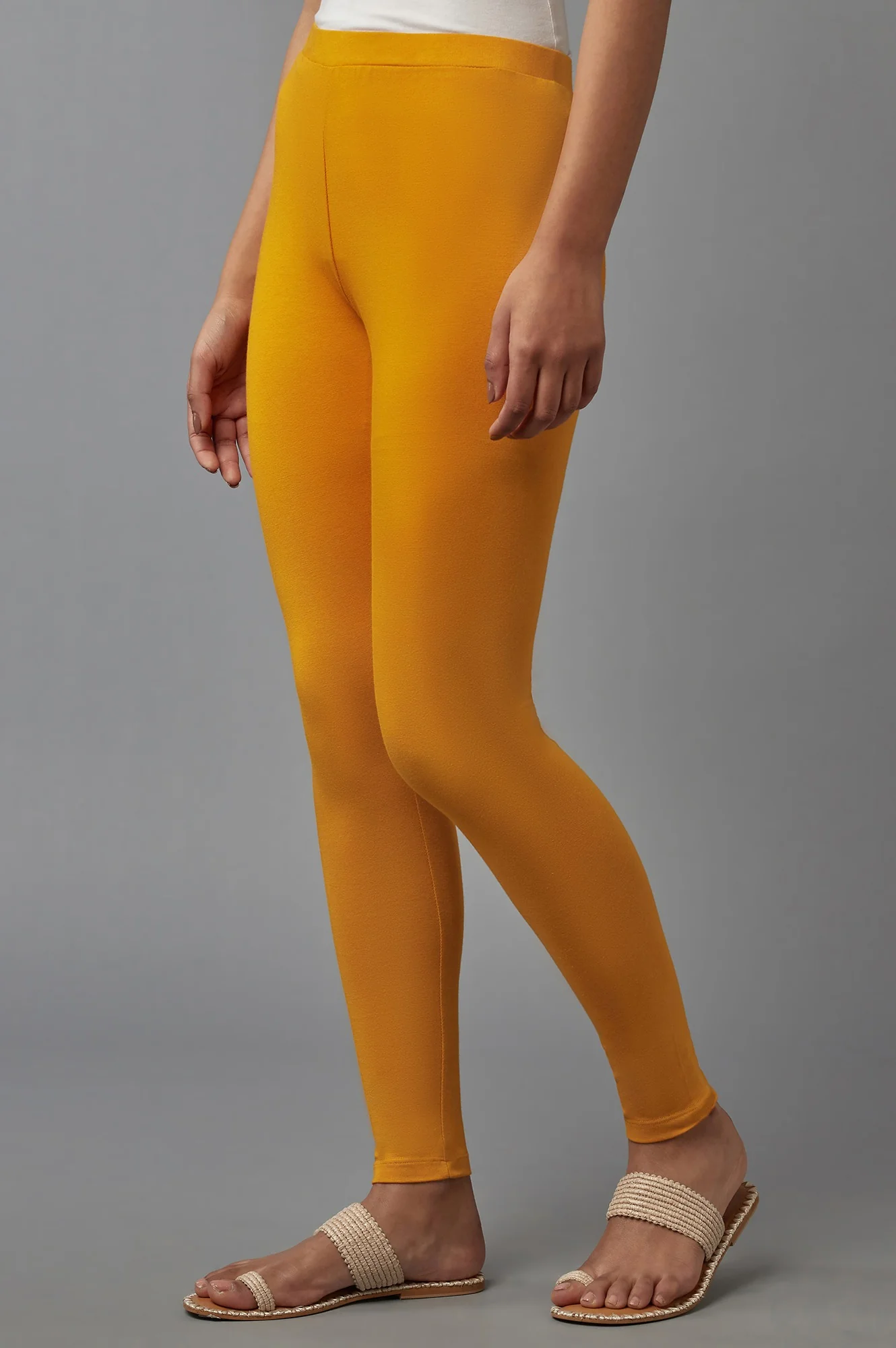 Deep Yellow Solid Cotton Tights - Image 3
