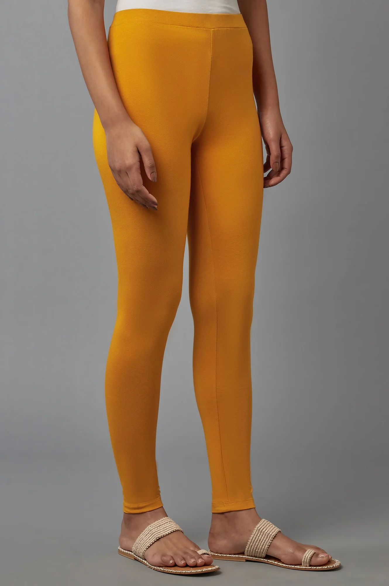 Deep Yellow Solid Cotton Tights - Image 4