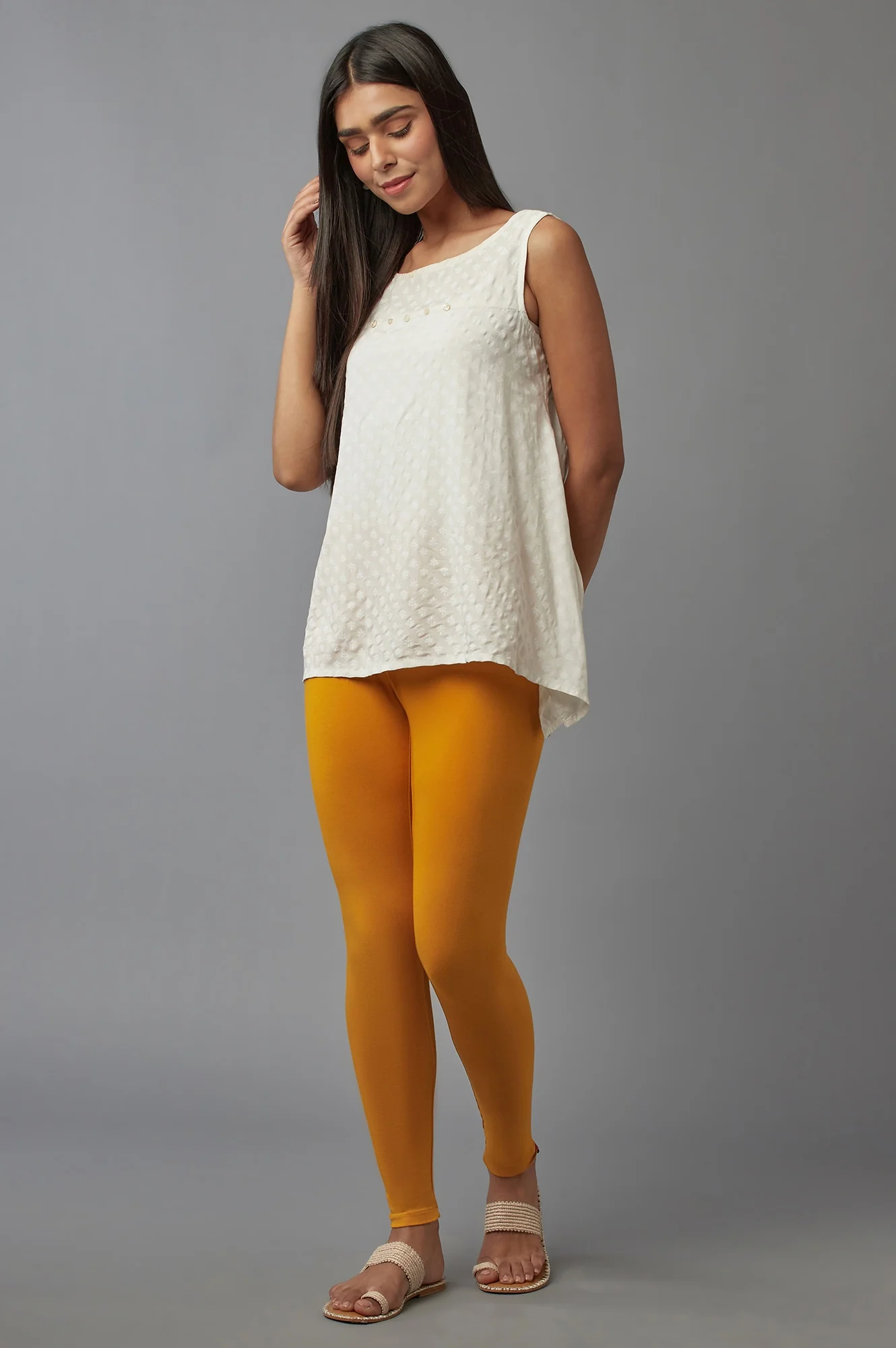 Deep Yellow Solid Cotton Tights - Image 5
