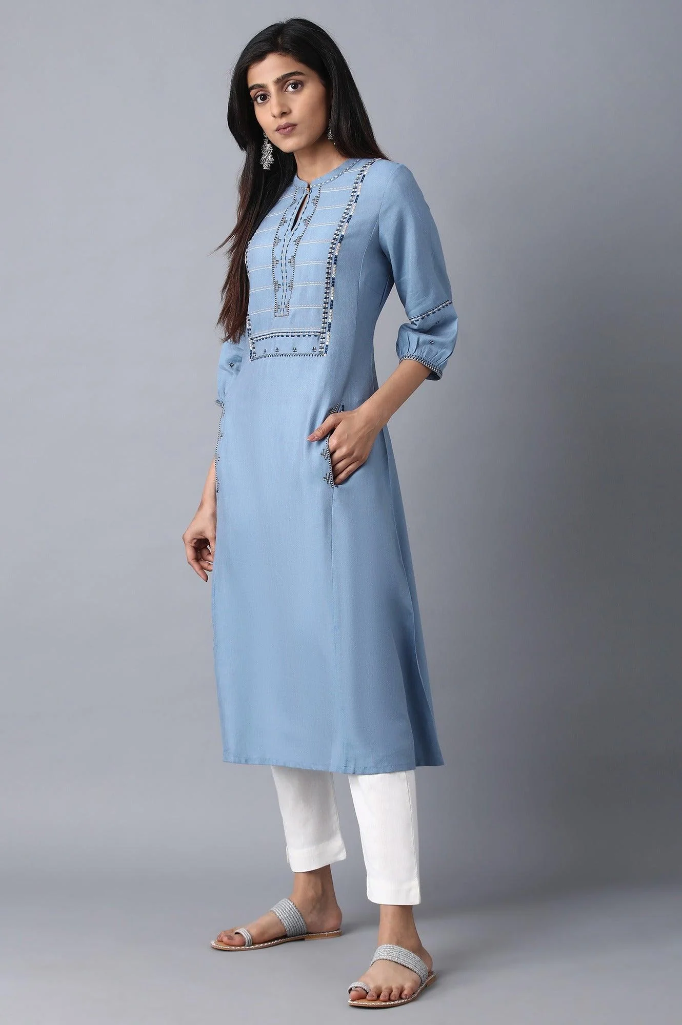 Denim Blue A-Line kurta - Image 3