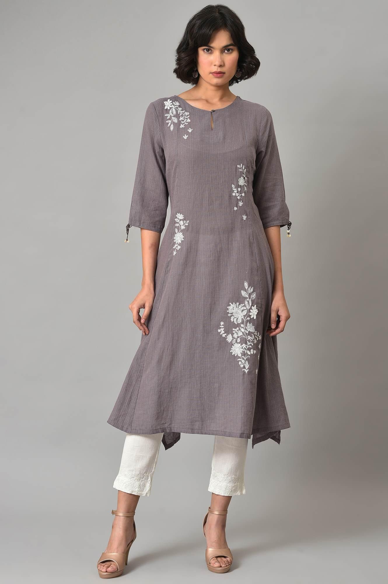 Dusk Purple A-Line kurta With Ecru Slim Pants