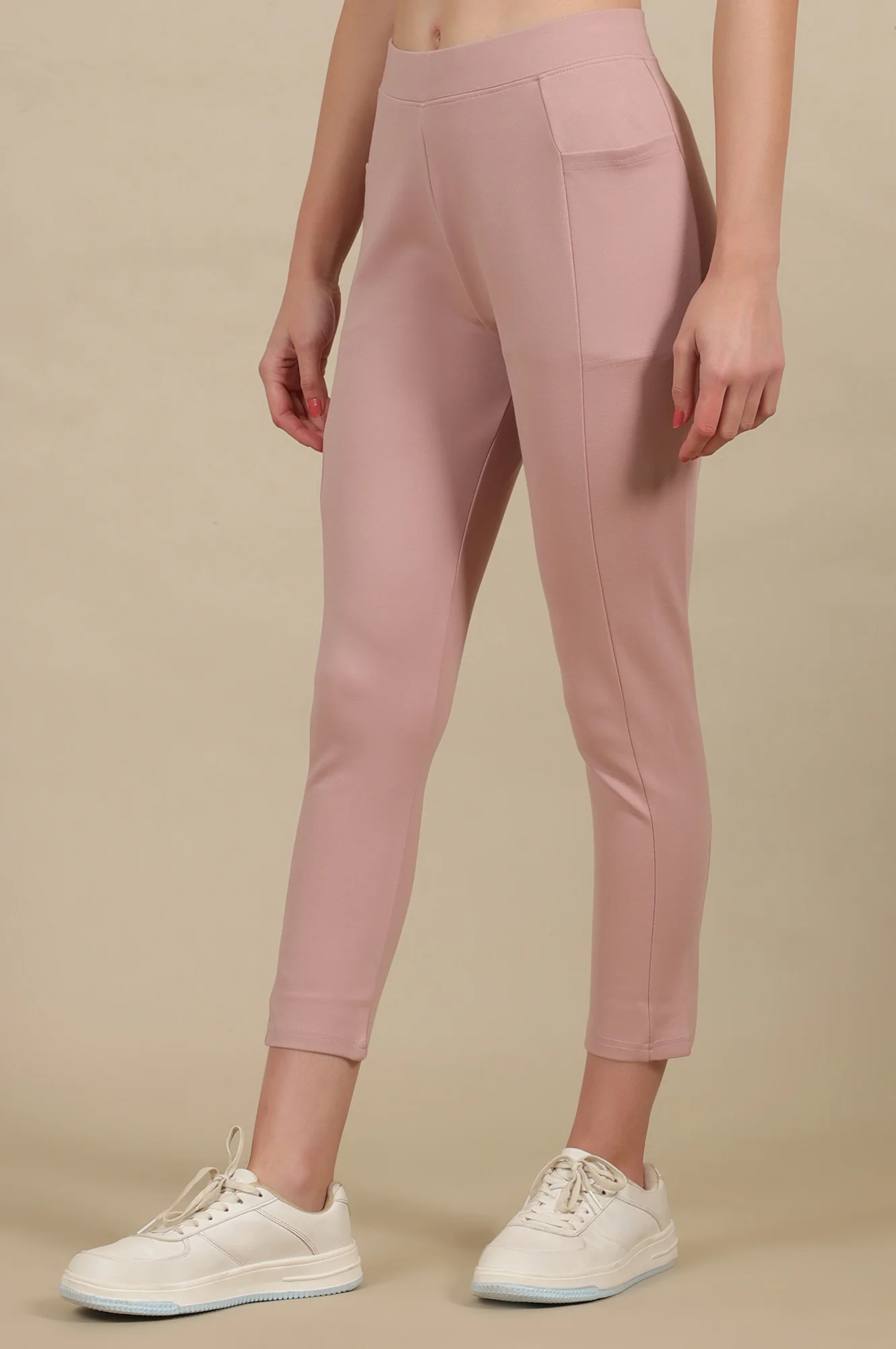 Elleven Women's Pink Solid Skinny Fit Yoga Tights With Elasticated Waistband - Image 2
