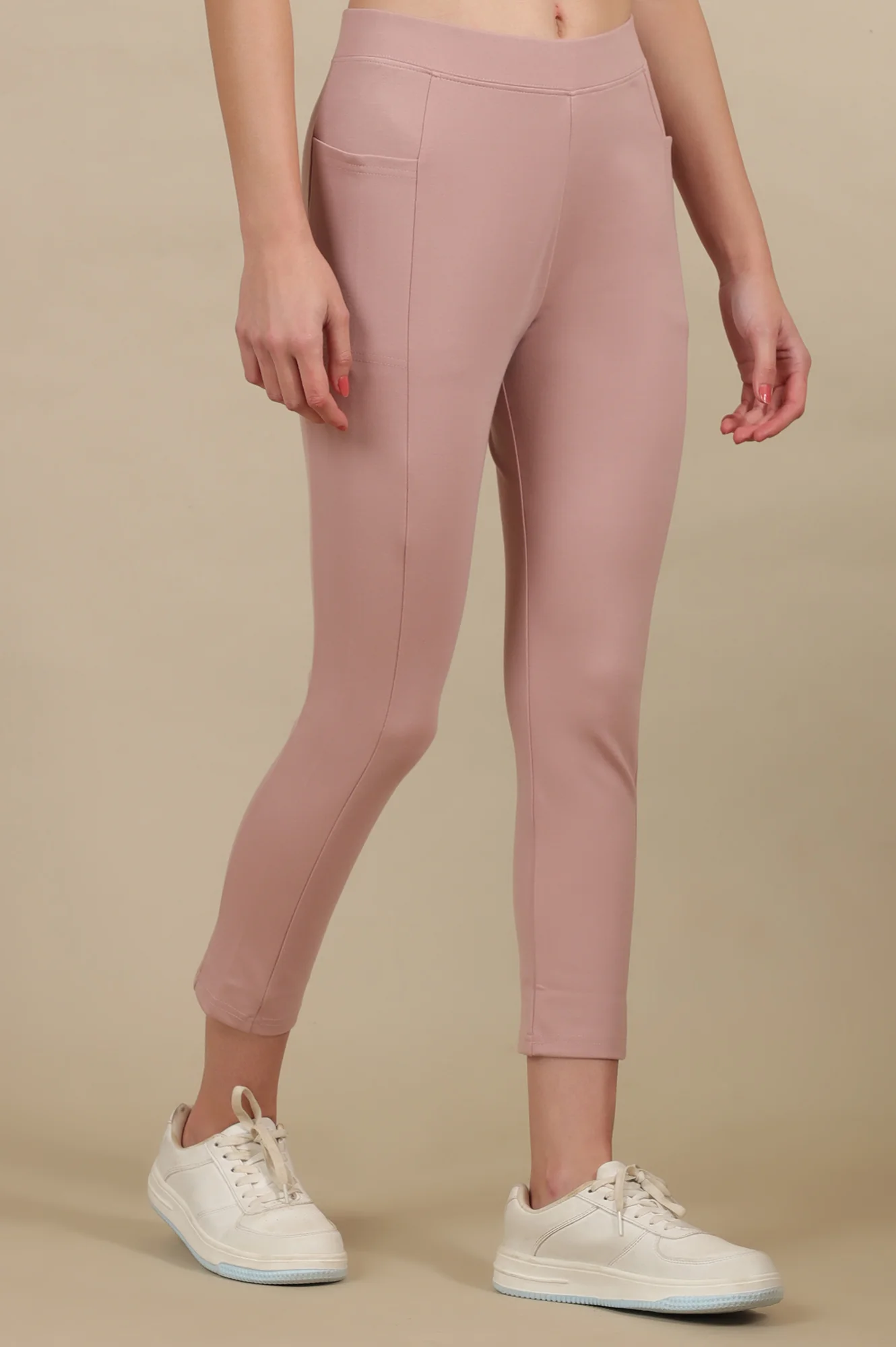 Elleven Women's Pink Solid Skinny Fit Yoga Tights With Elasticated Waistband - Image 4