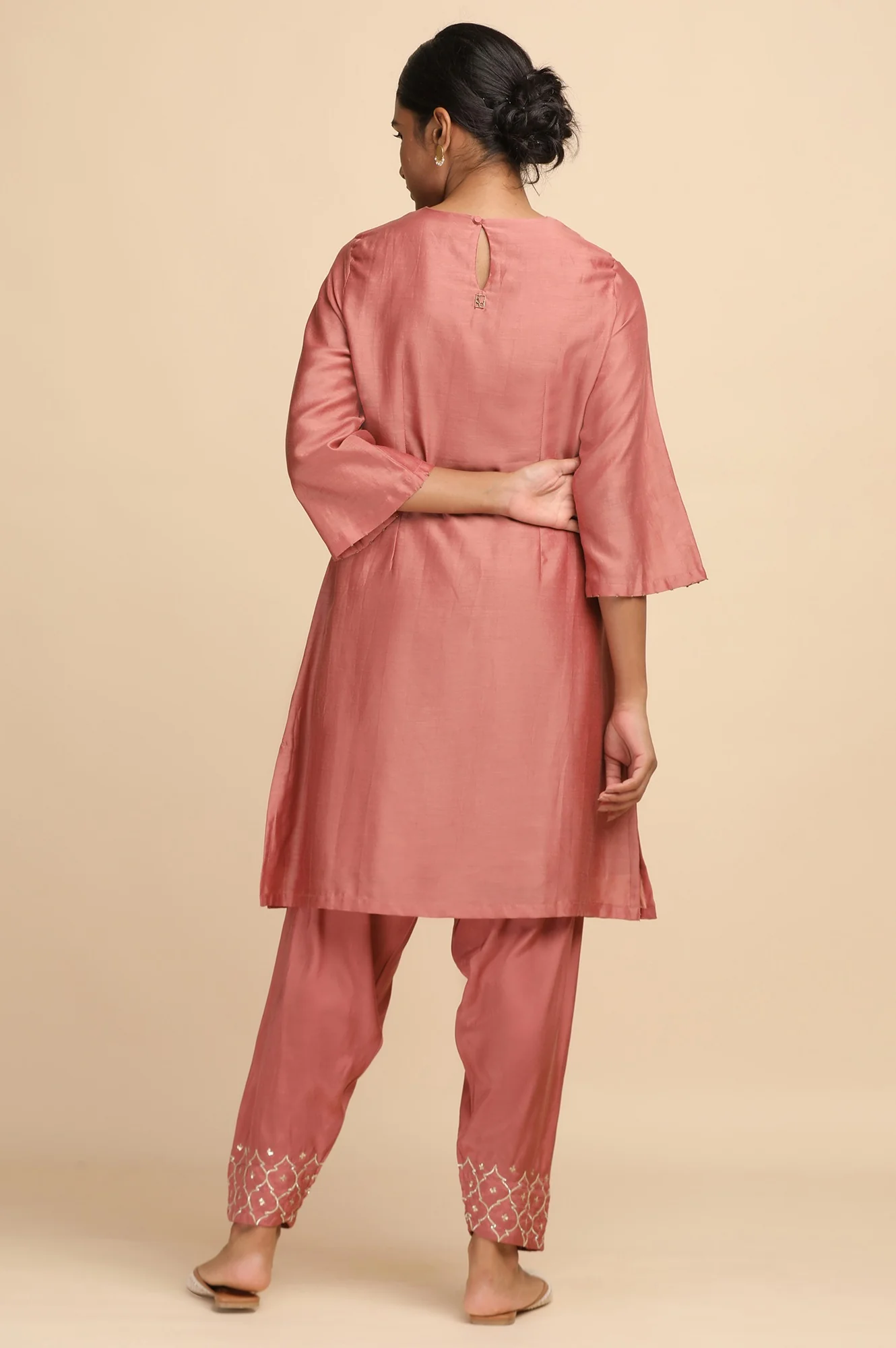 Dusty Pink Cotton Silk Short kurta - Image 2
