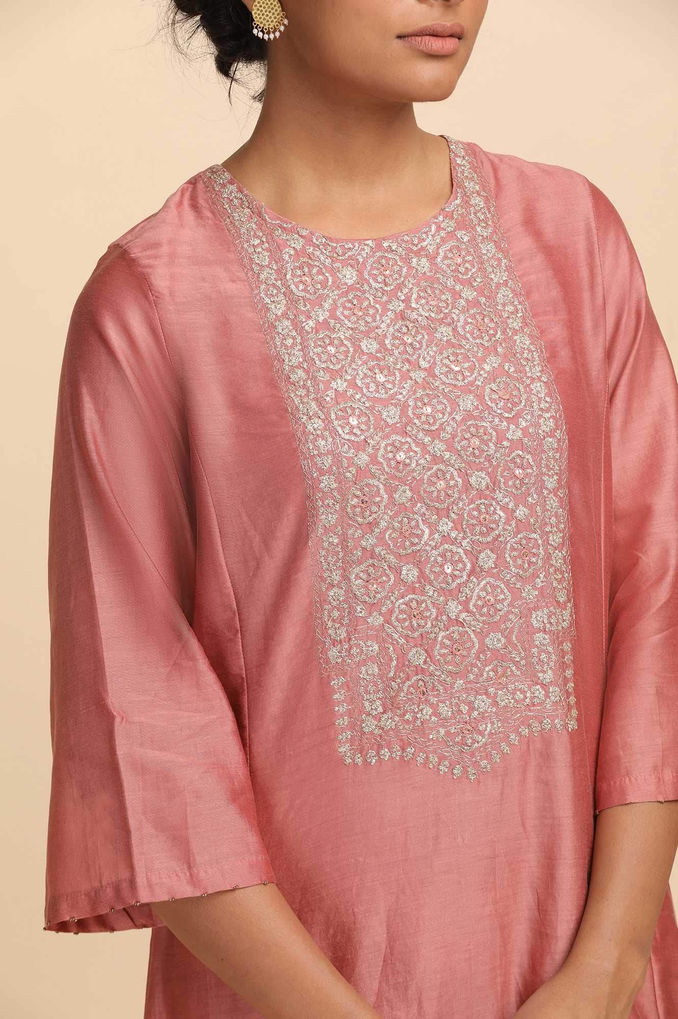 Dusty Pink Cotton Silk Short kurta - Image 6