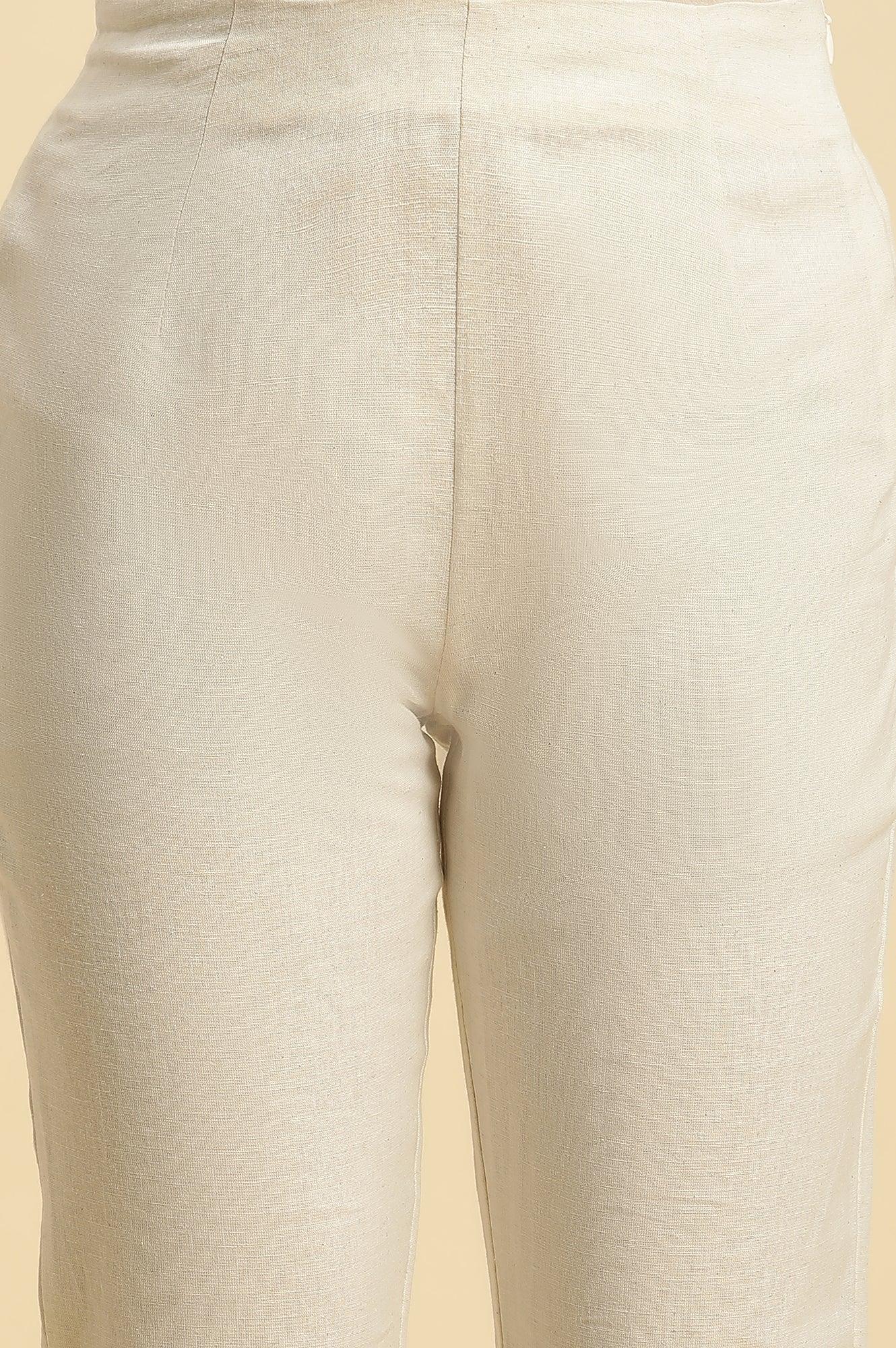 Ecro Solid Cotton Pants With Schiffli Detailing - Image 6