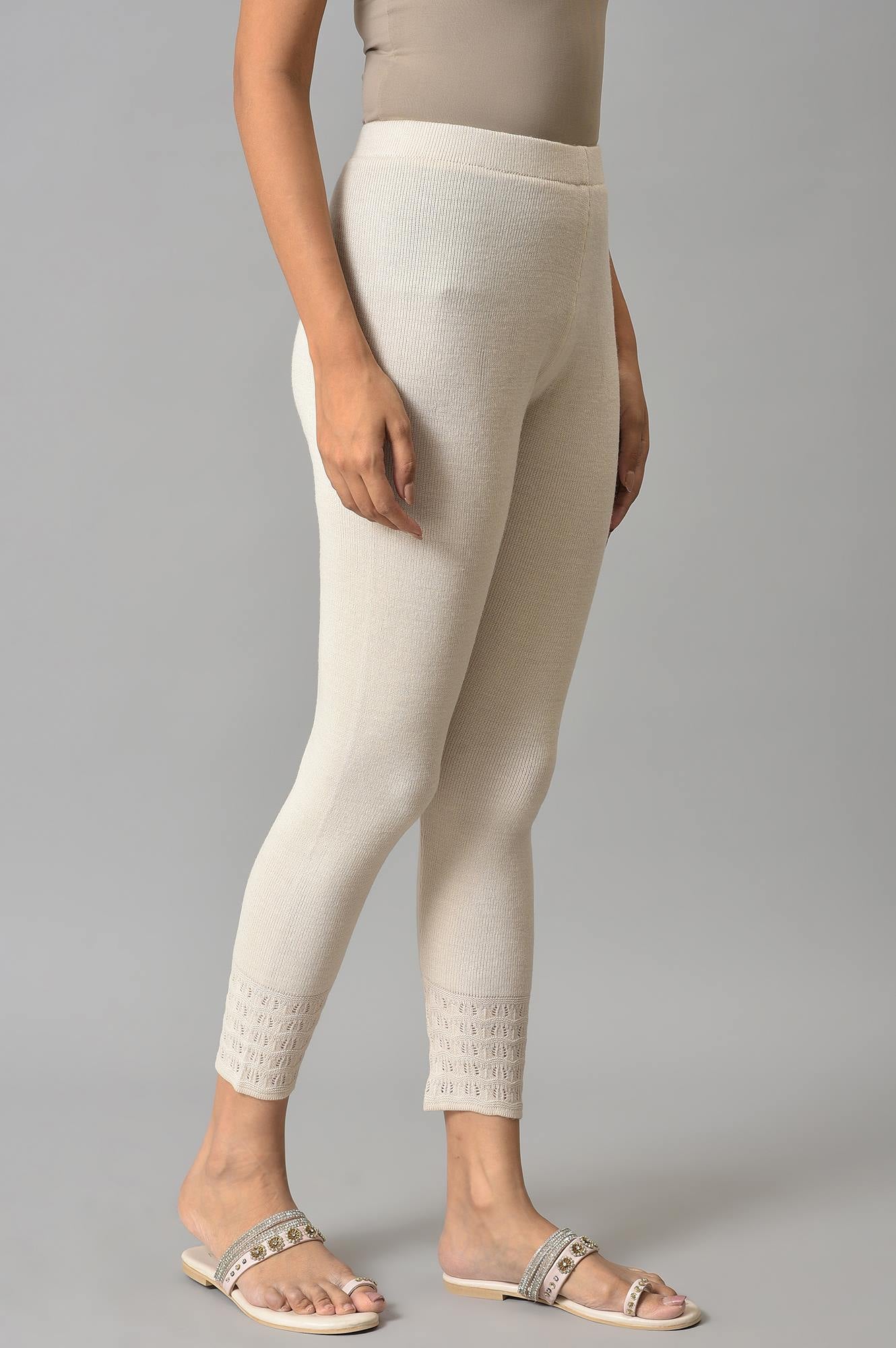 Ecru Acrylic Winter Leggings - Image 4